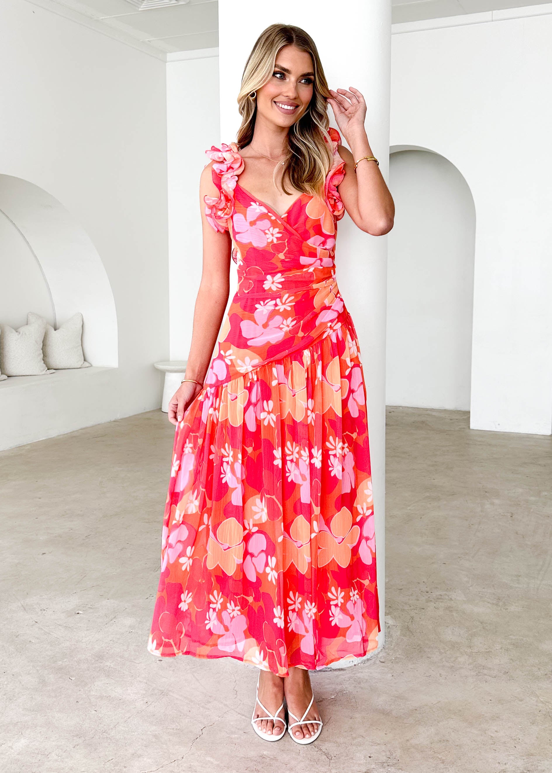 Lucine Maxi Dress - Magenta Flowers