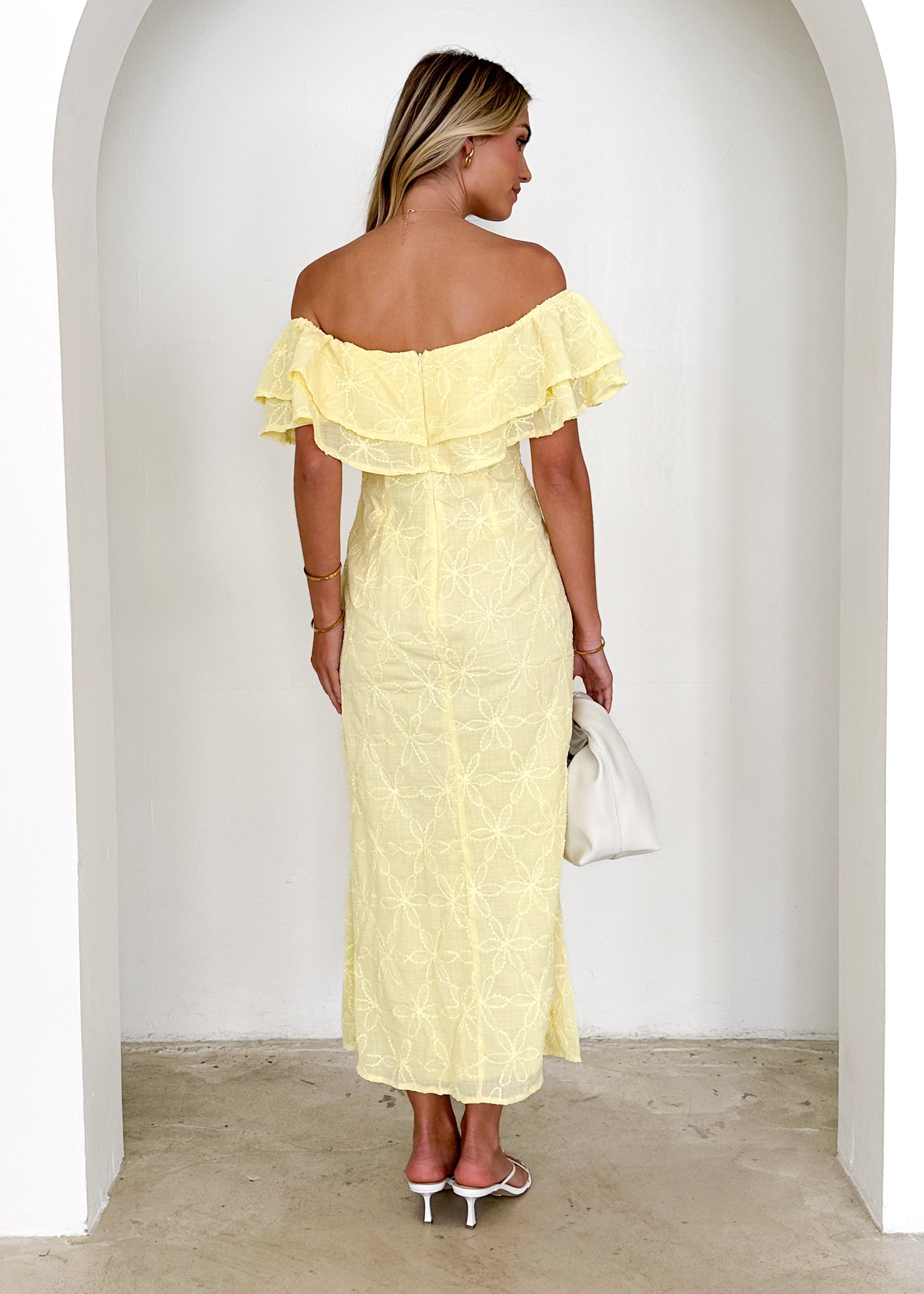 Mona Off Shoulder Midi Dress - Lemon