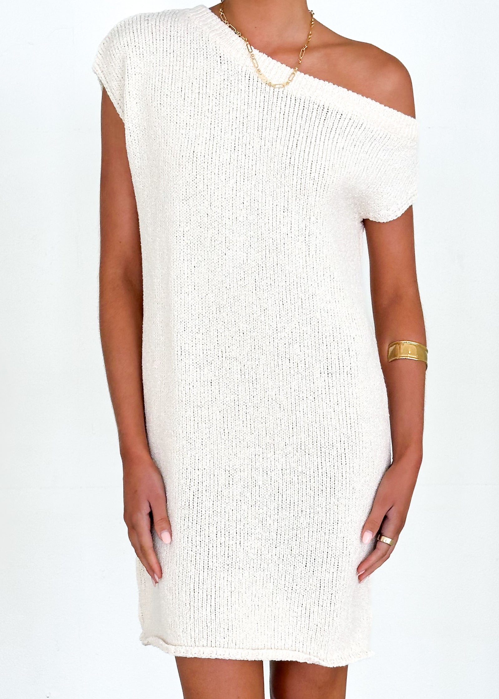 one shoulder jumper dress Marled Knit One-Shoulder Sweater Dress