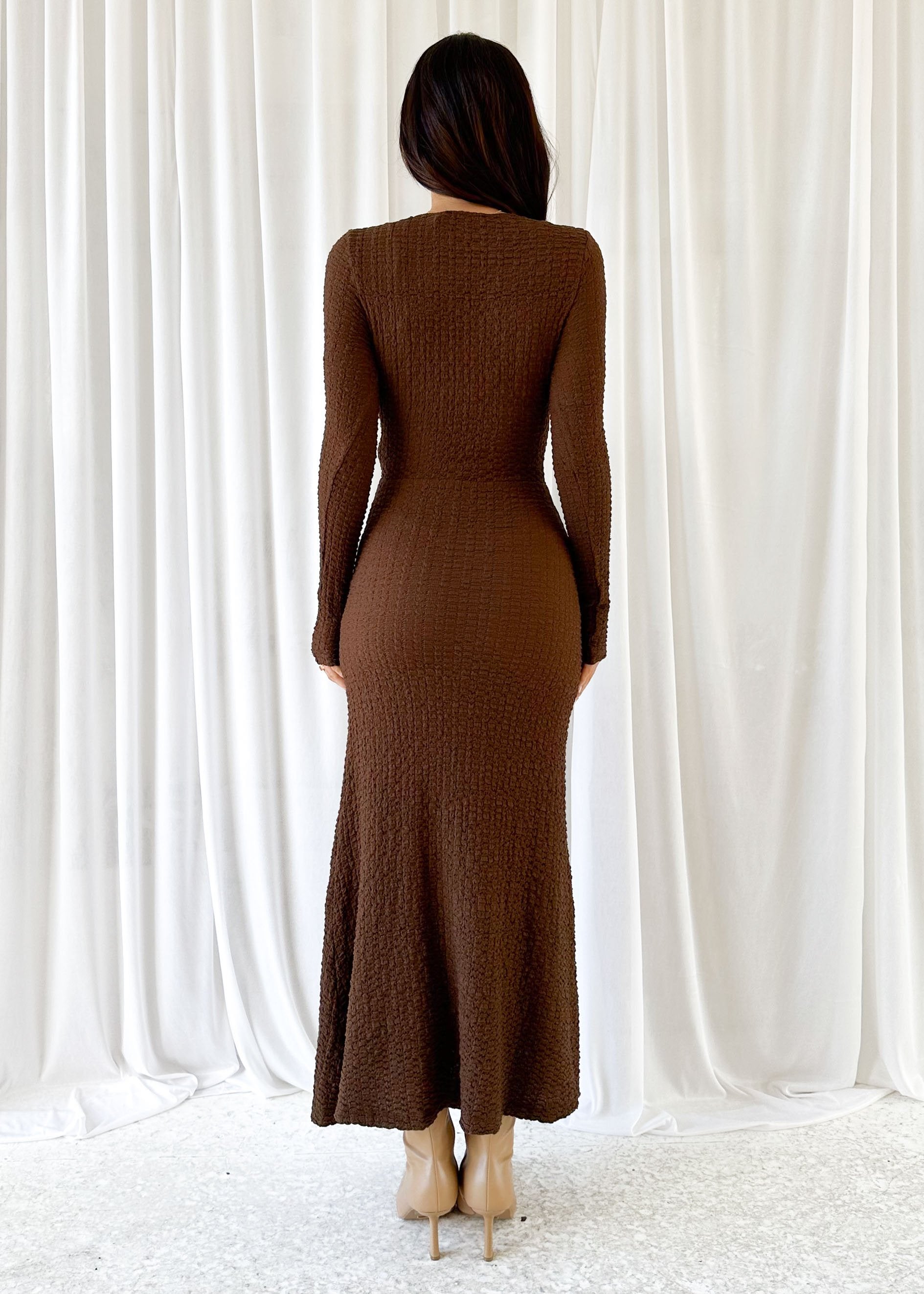 Alpha Ruched Midi Dress - Chocolate