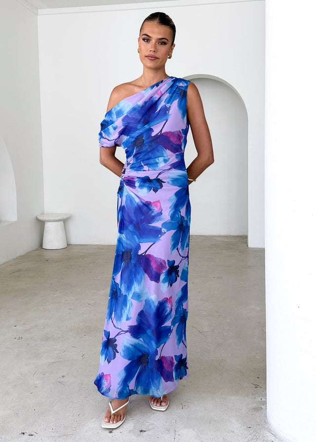 blue floral one shoulder sybil maxi dress Tuckernuck | Dresses | Blue Floral One Shoulder Sybil Maxi Dresshyacinth House