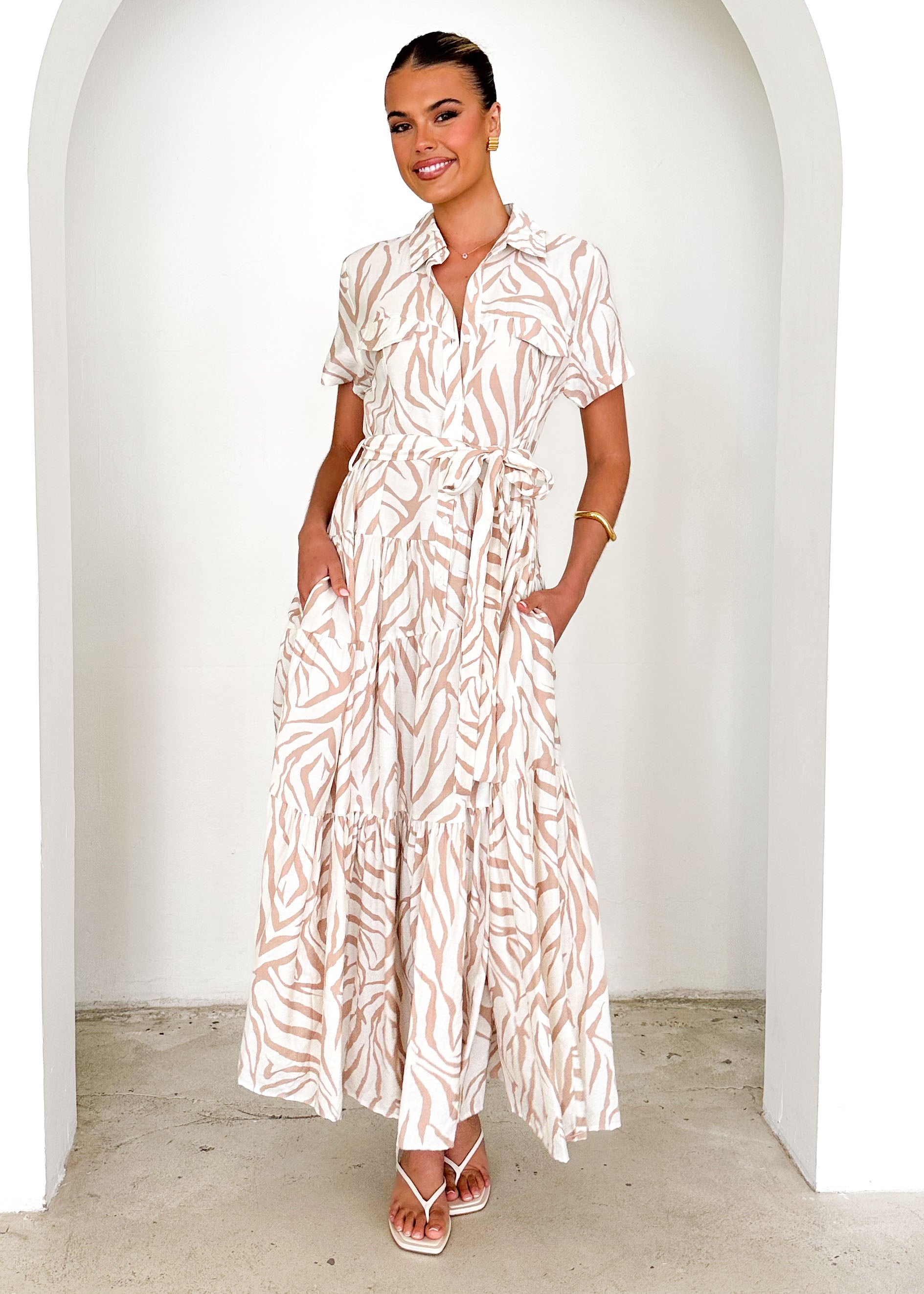 Reggie Midi Dress - Beige Zebra