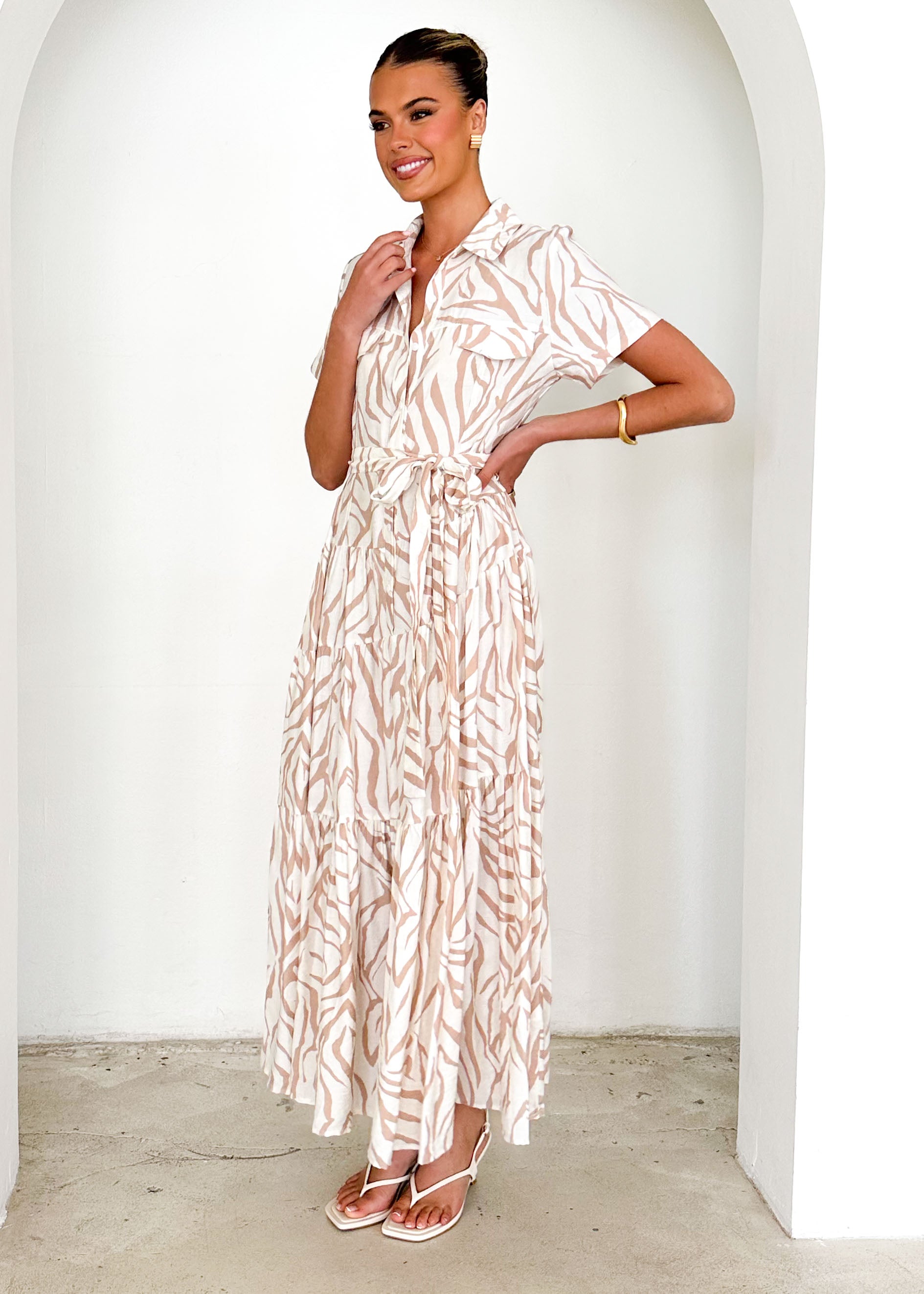 Reggie Midi Dress - Beige Zebra