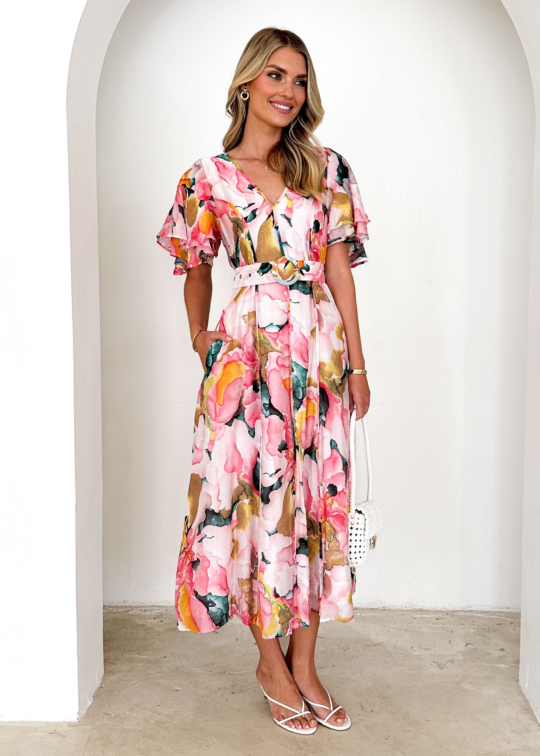 Callie Midi Dress - Geranium Pink