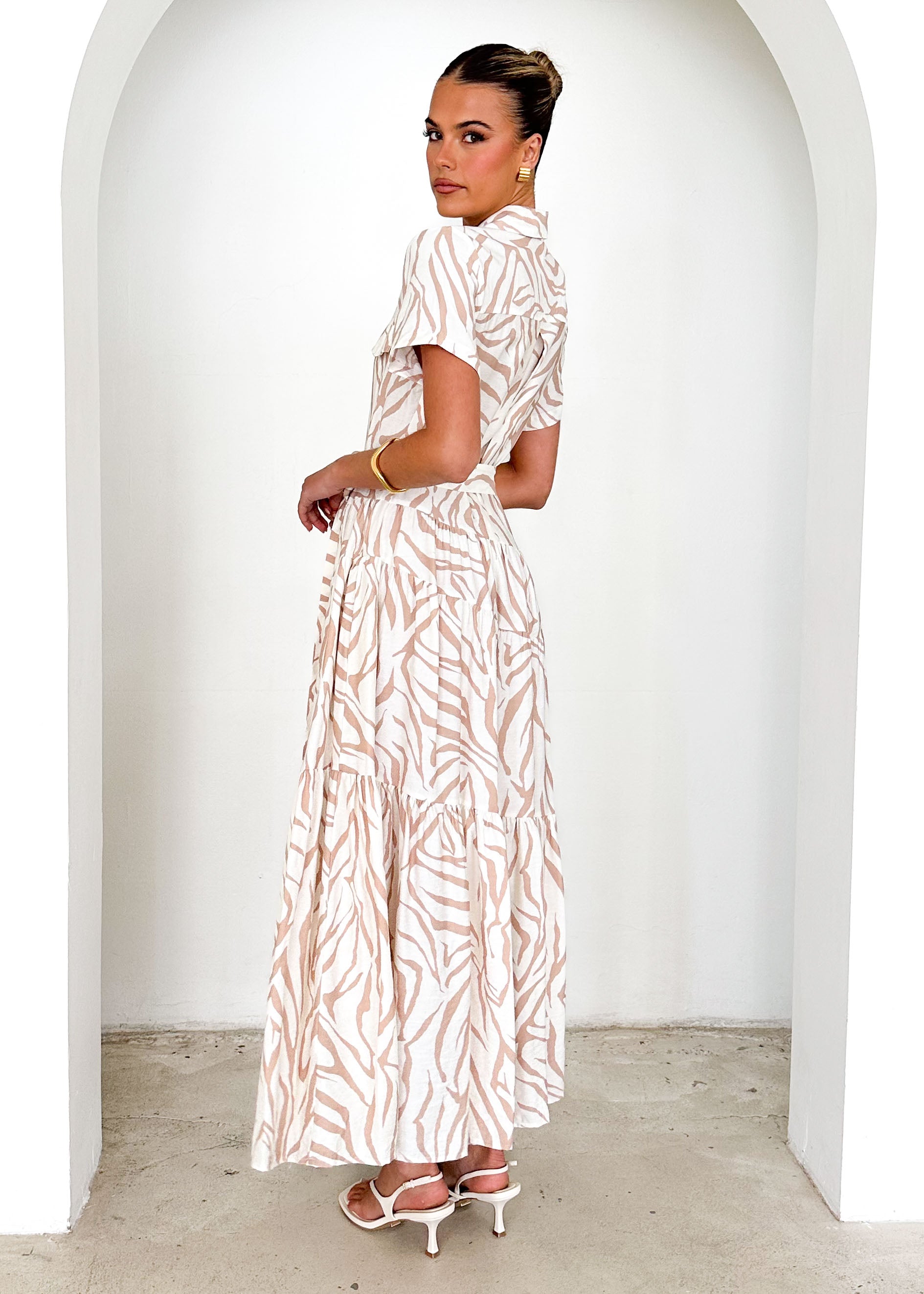 Reggie Midi Dress - Beige Zebra