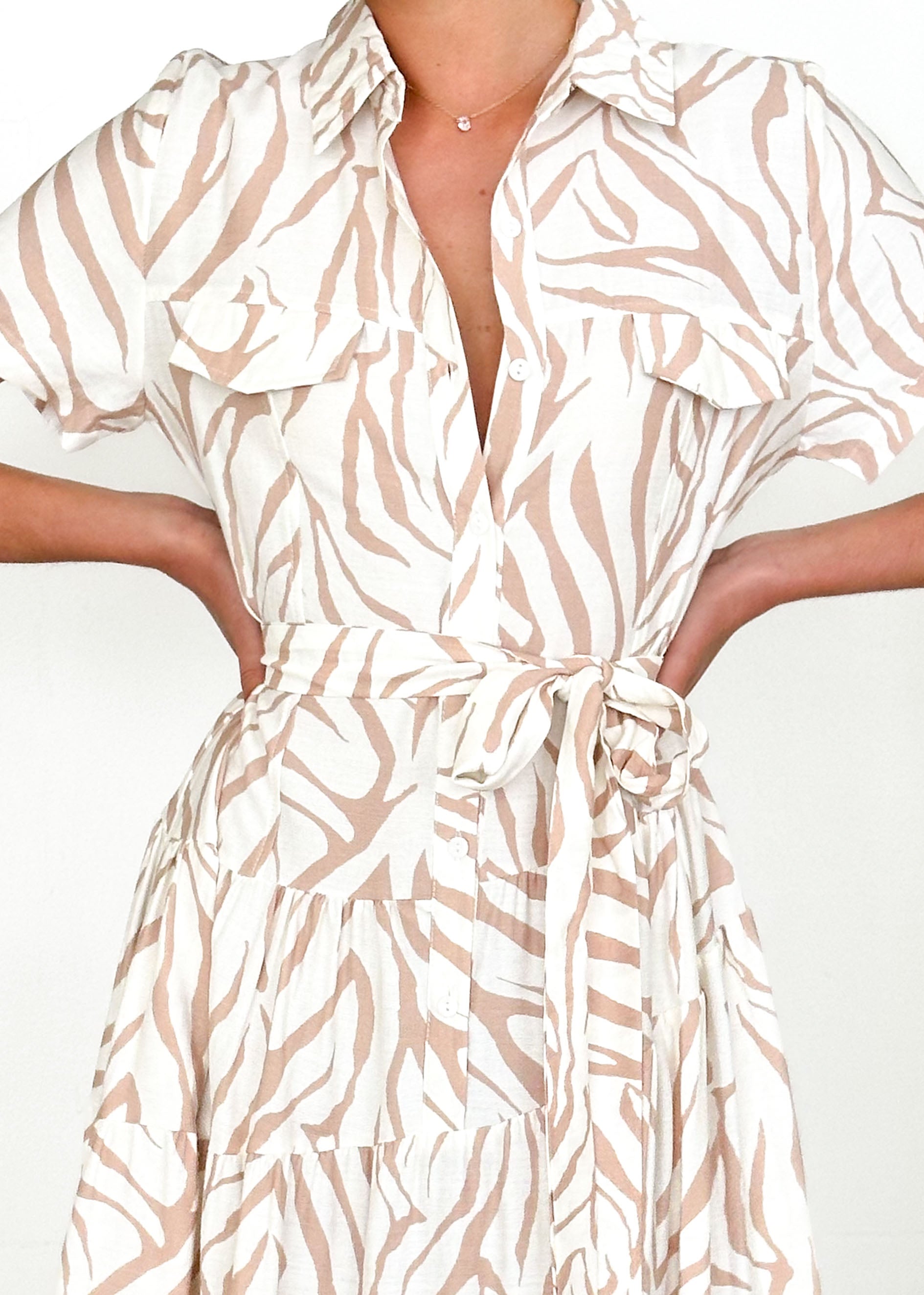 Reggie Midi Dress - Beige Zebra