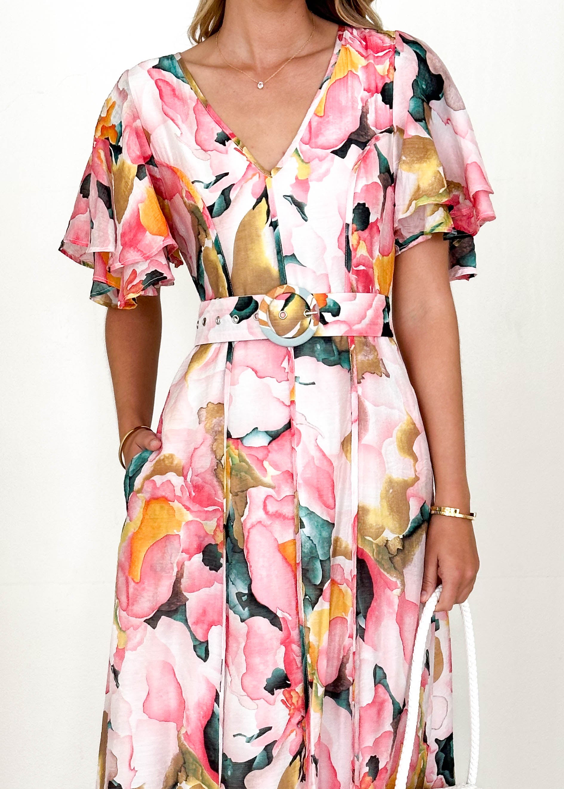 Callie Midi Dress - Geranium Pink