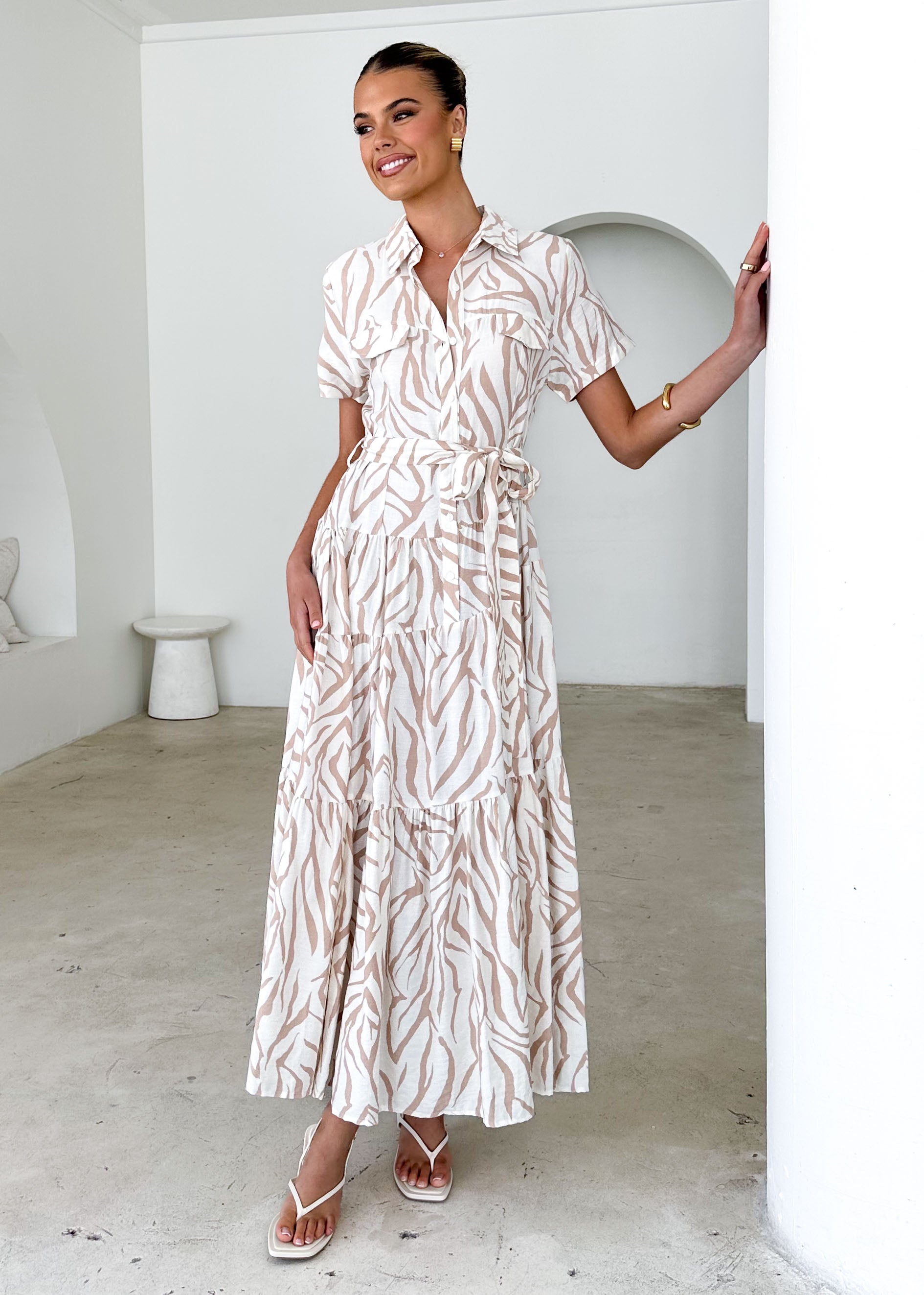 Reggie Midi Dress - Beige Zebra