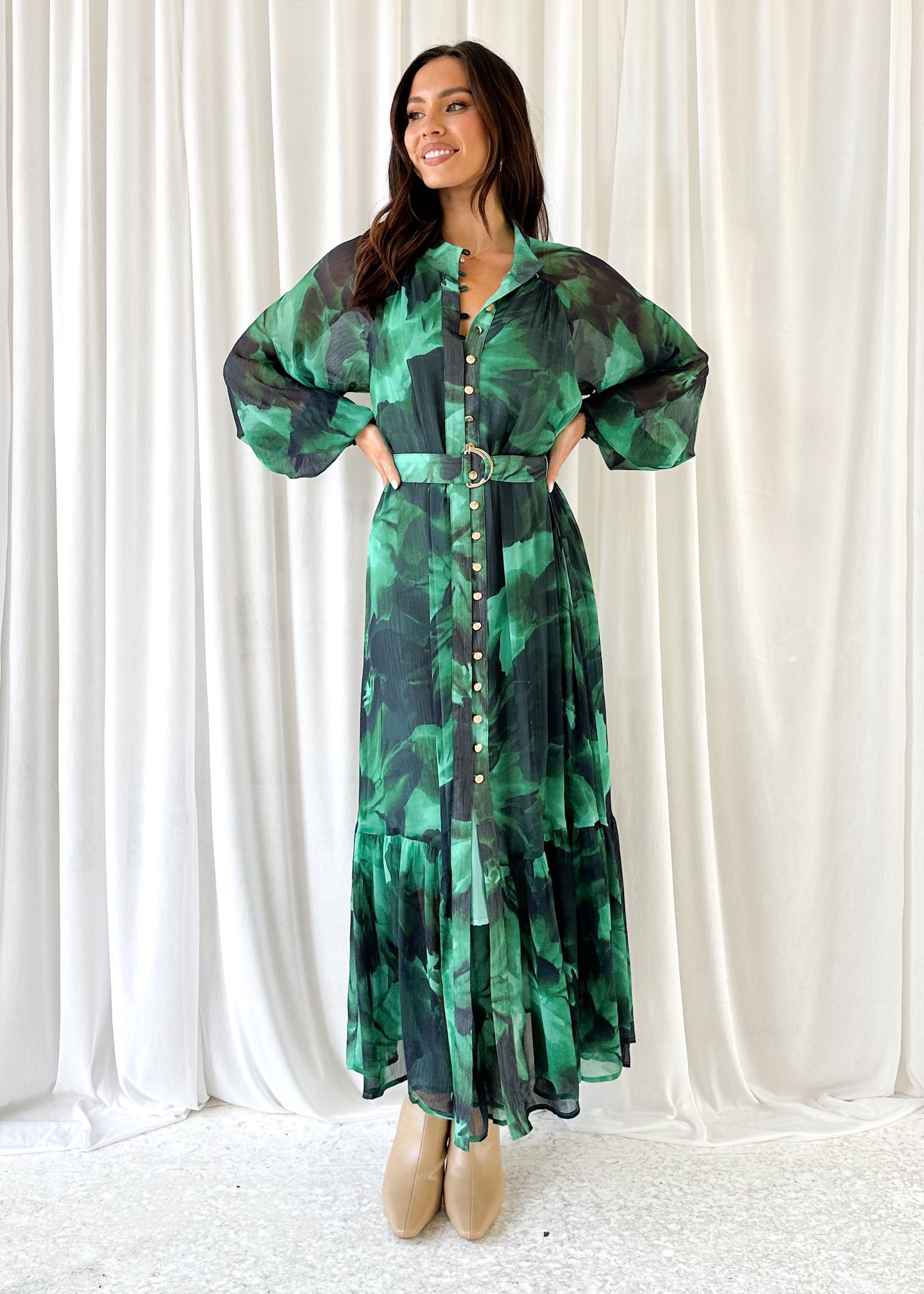 Atlanta Maxi Dress - Emerald Watercolour