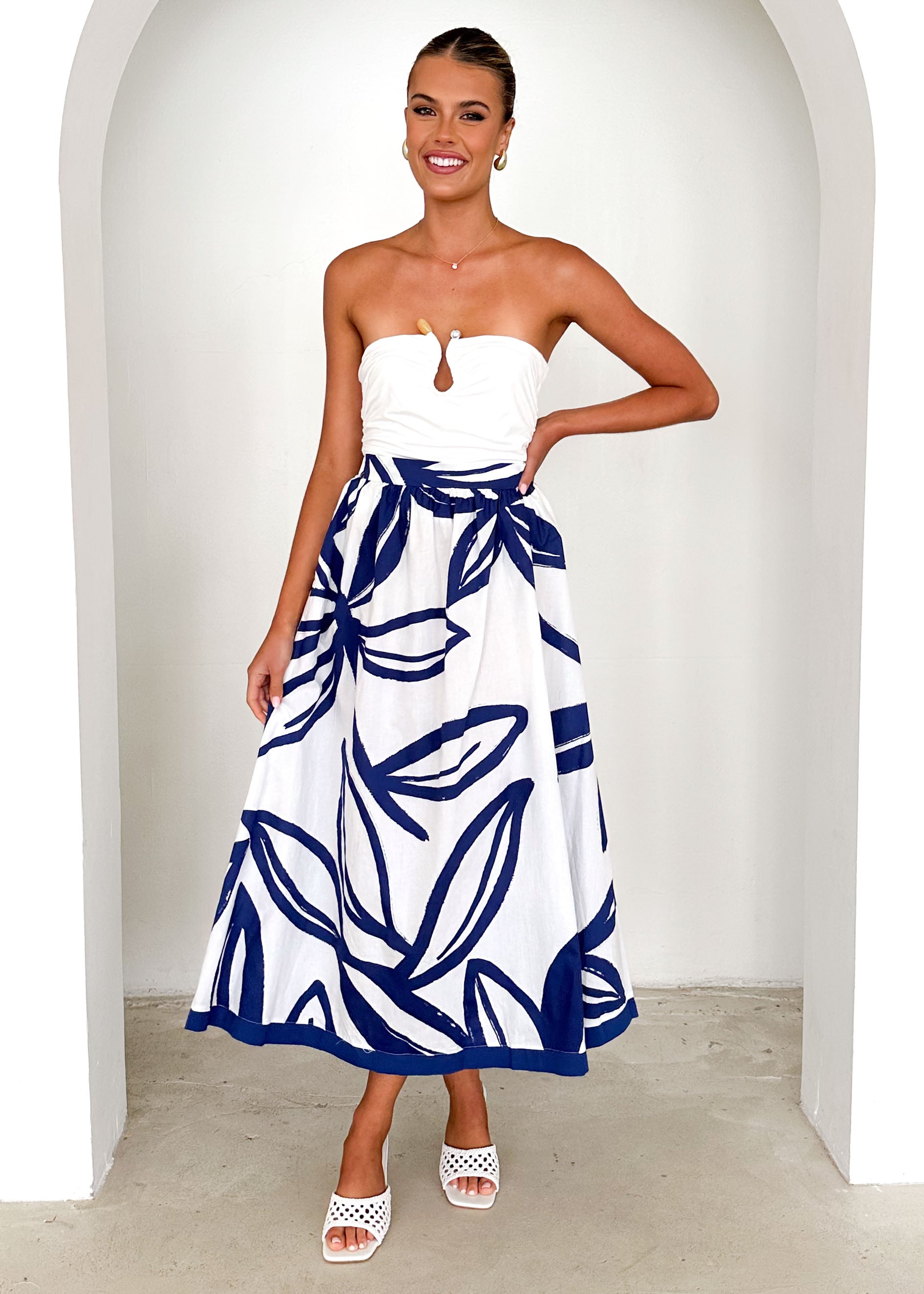 Bayview Maxi Skirt - Navy Leaf