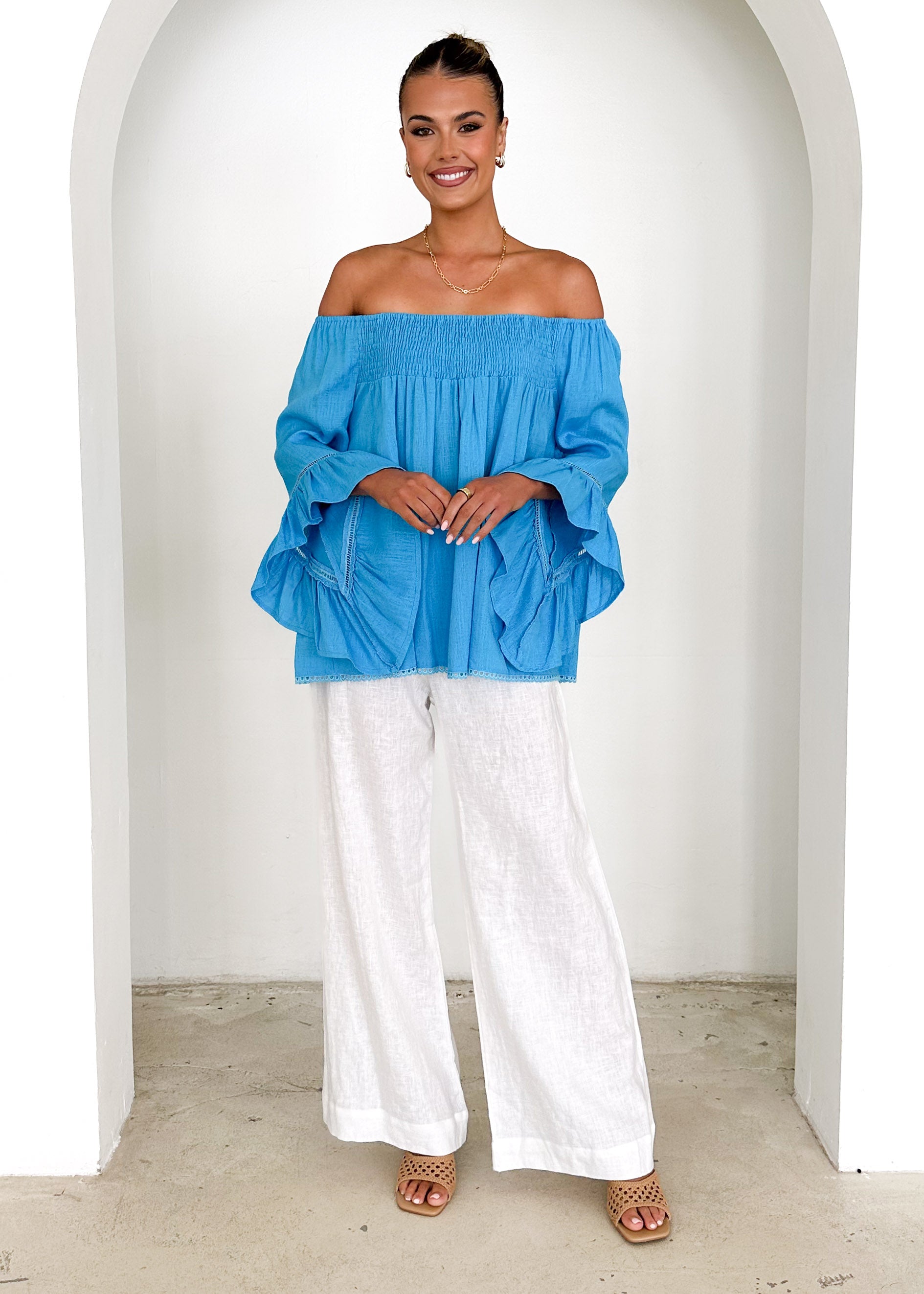 Sugar Night Off Shoulder Top - Blue