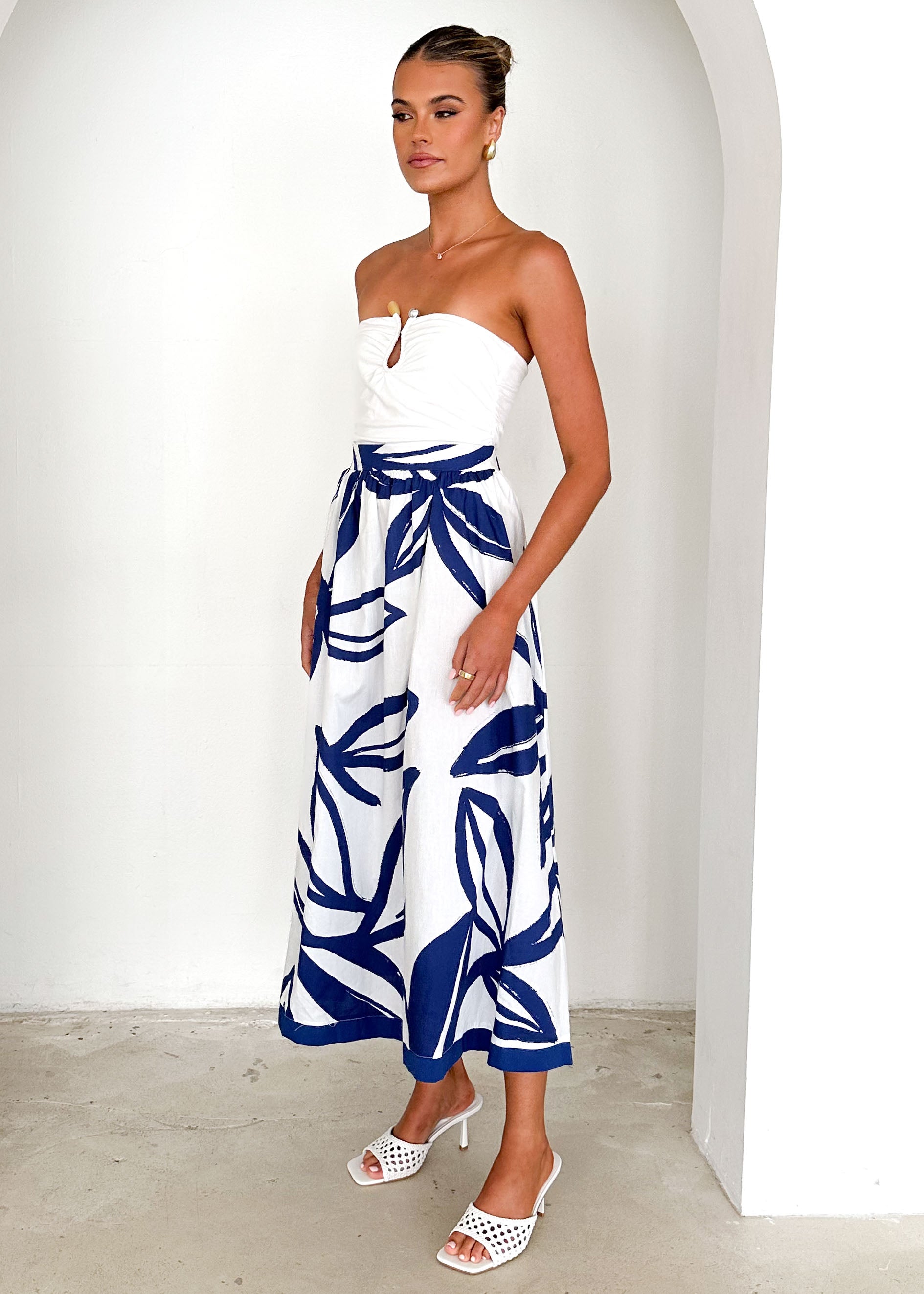 Bayview Maxi Skirt - Navy Leaf