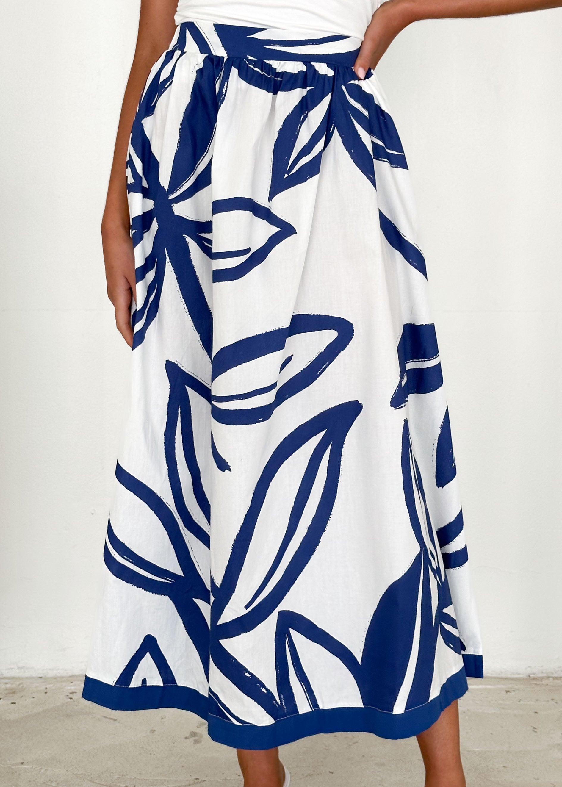 Bayview Maxi Skirt - Navy Leaf