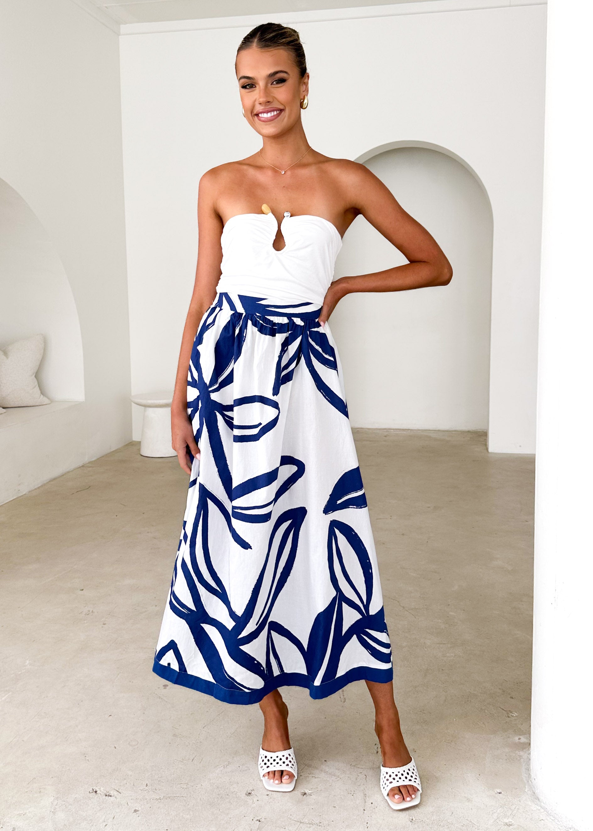 Bayview Maxi Skirt - Navy Leaf