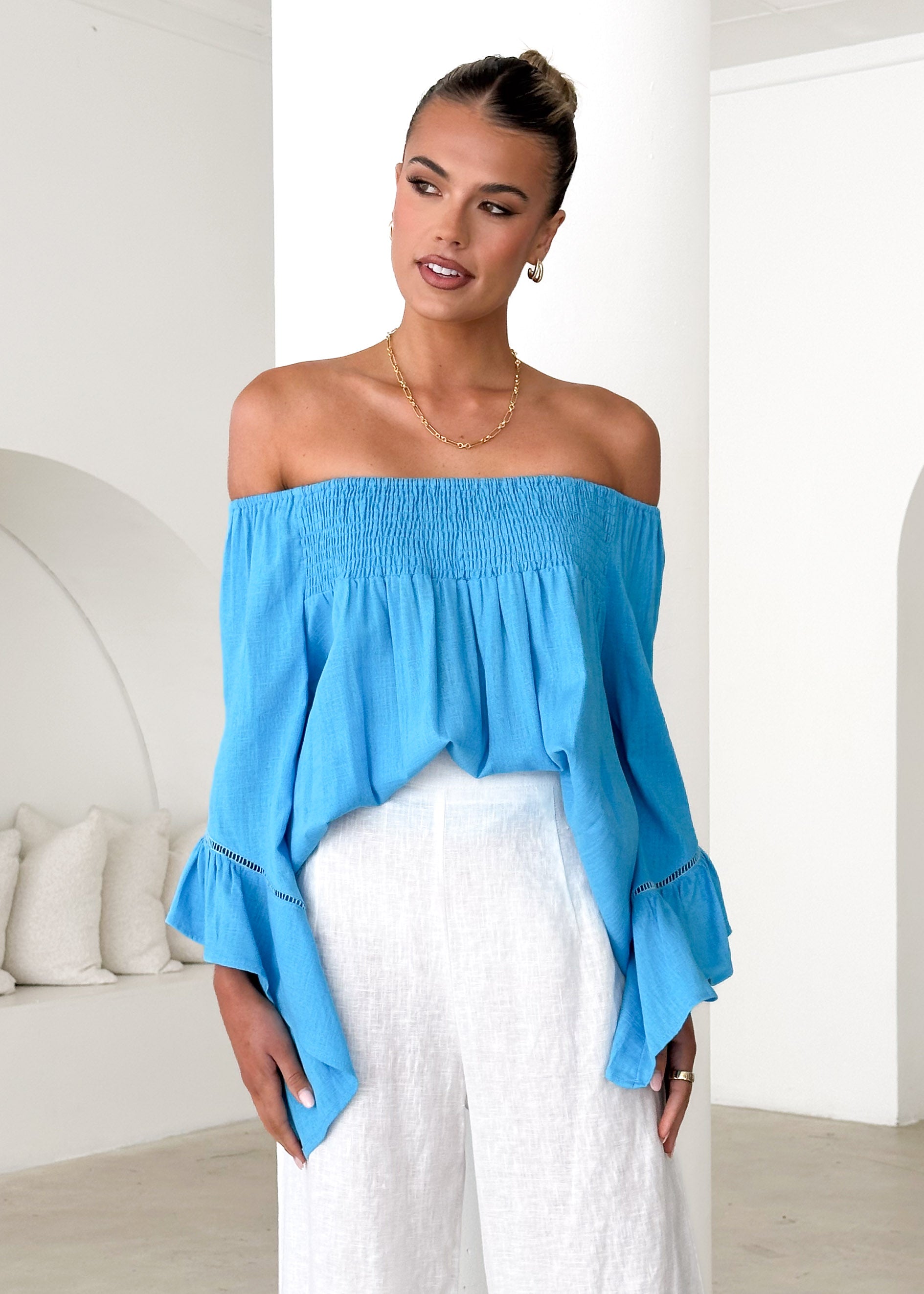 Sugar Night Off Shoulder Top - Blue