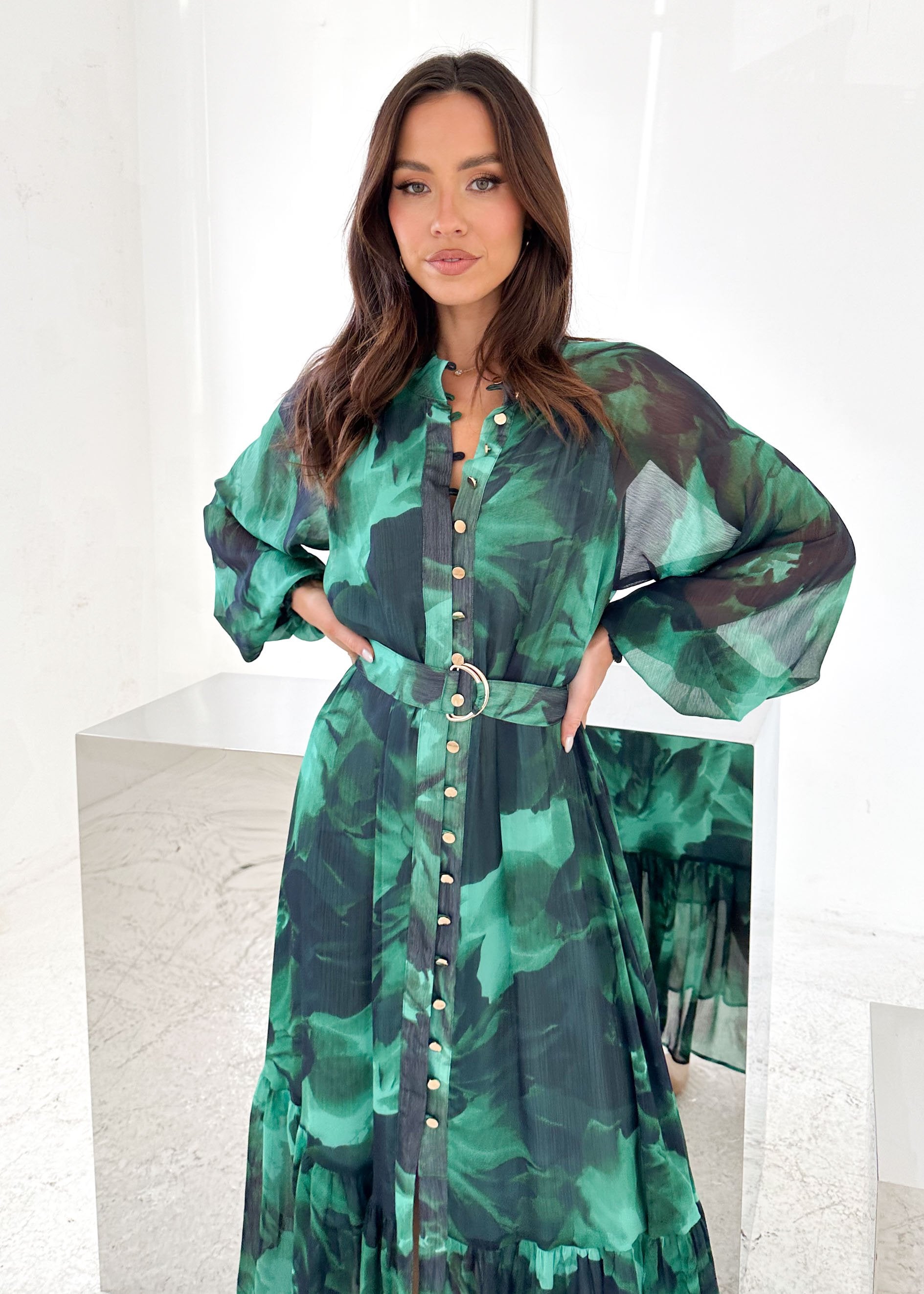 Atlanta Maxi Dress - Emerald Watercolour