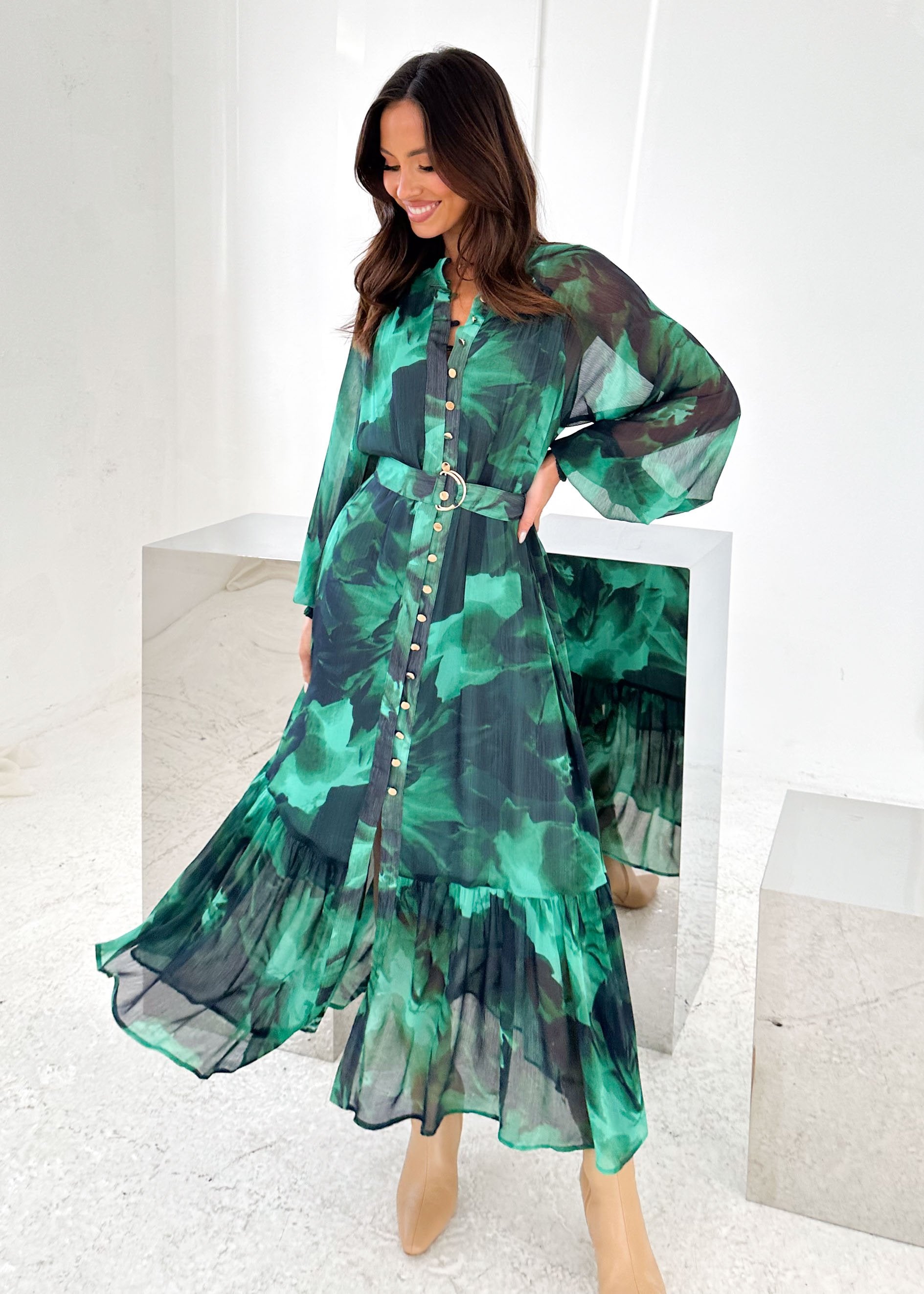 Atlanta Maxi Dress - Emerald Watercolour