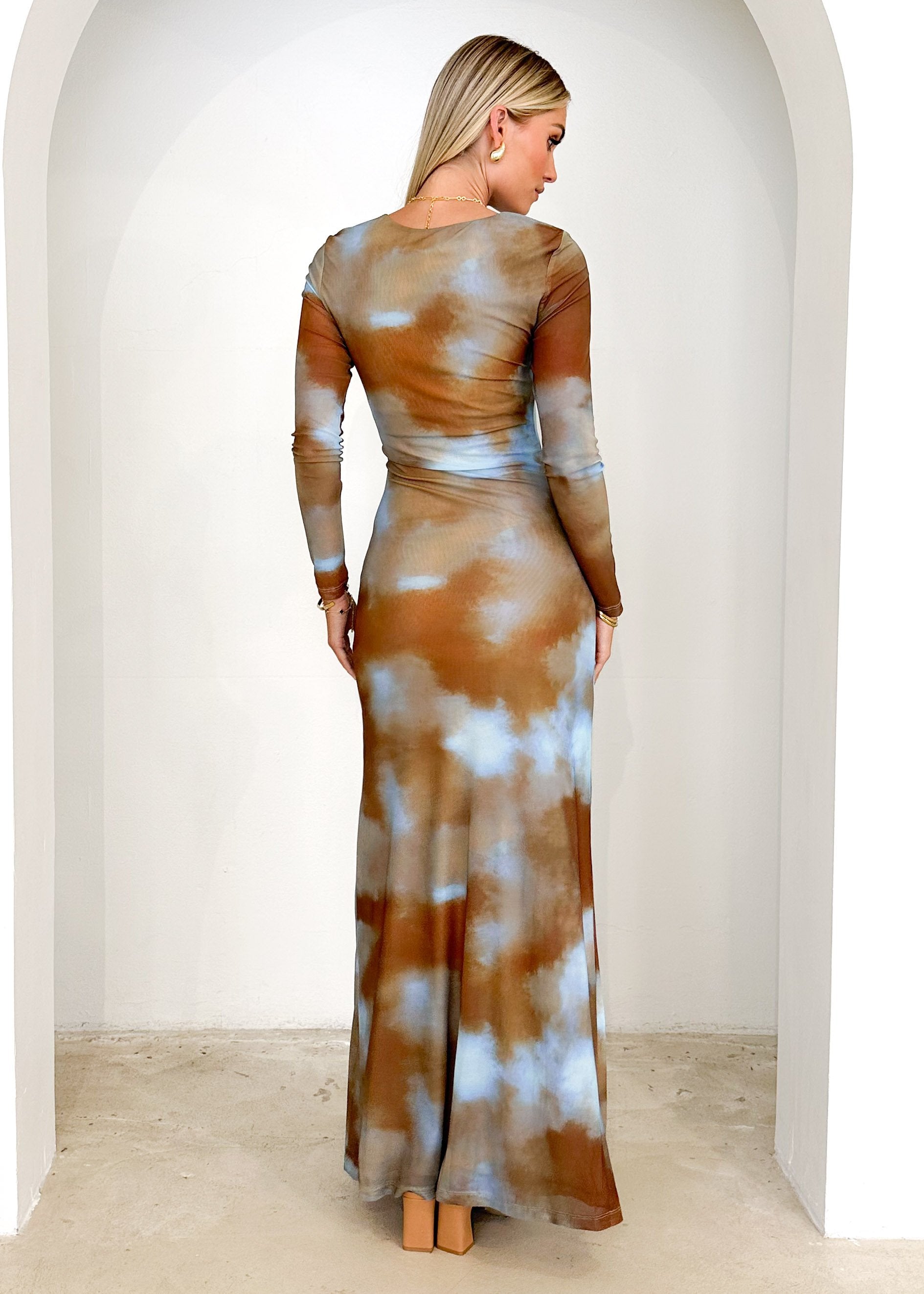 Azerio Mesh Maxi Dress - Faded Rust