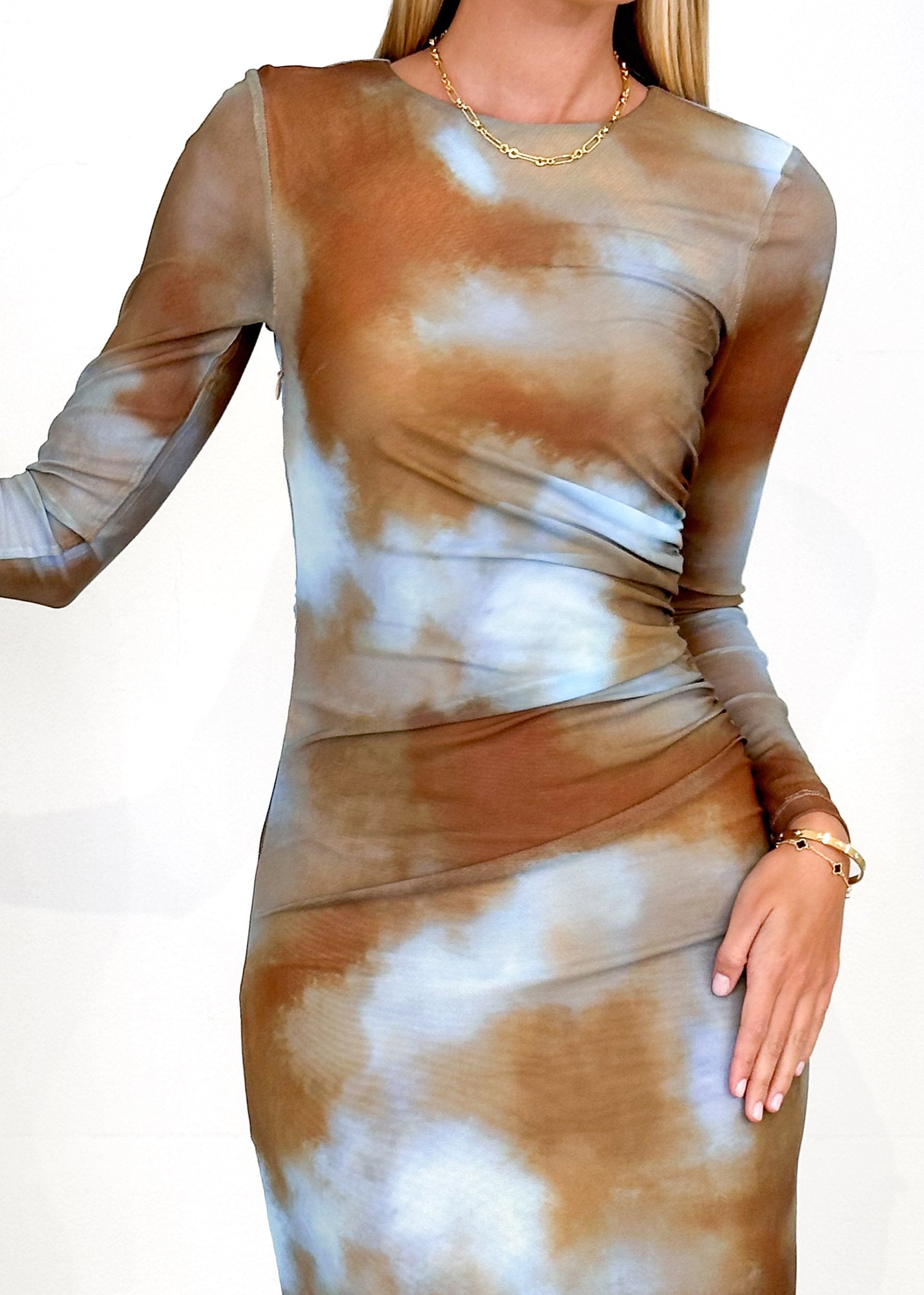 Azerio Mesh Maxi Dress - Faded Rust