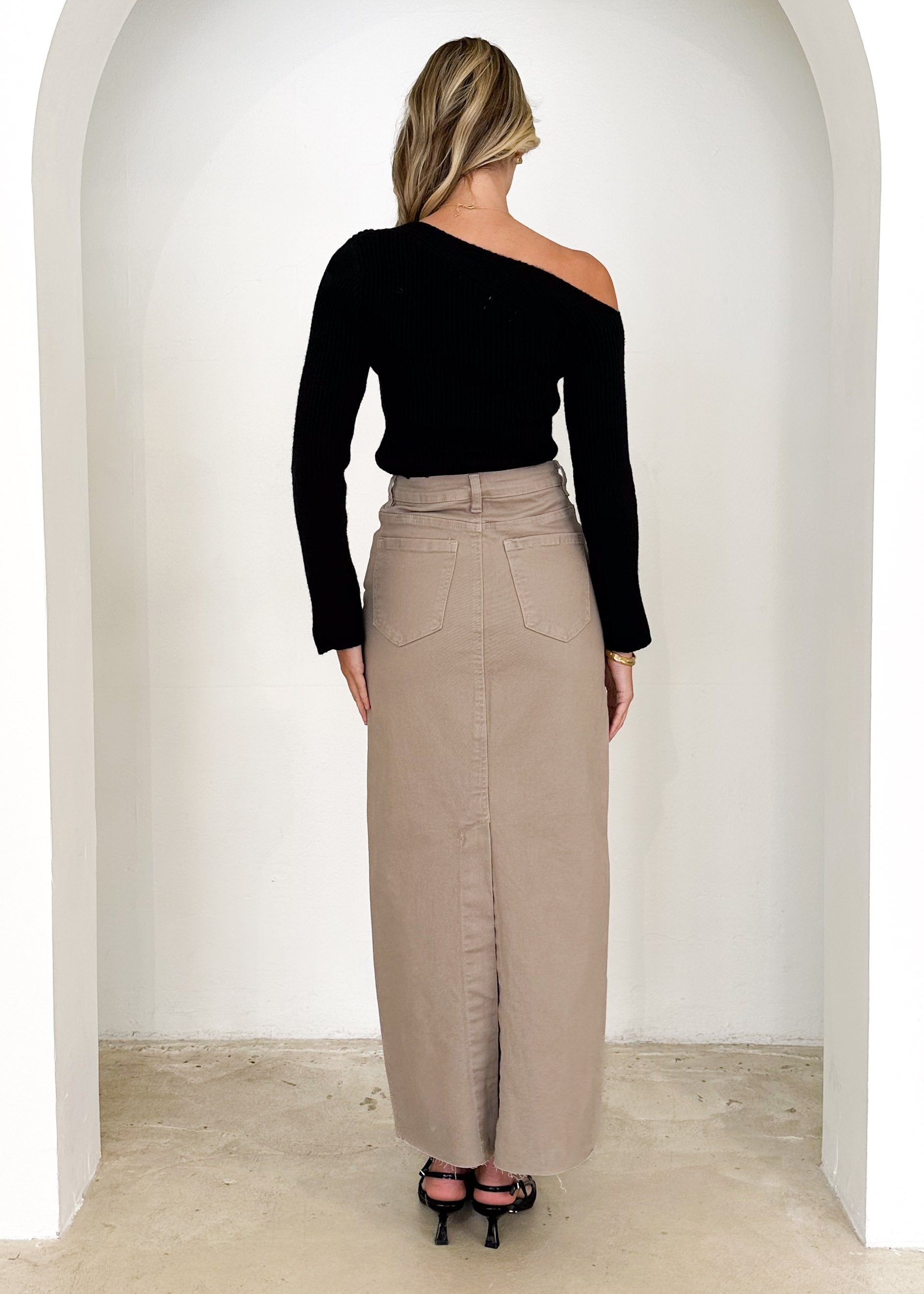 Amellia Stretch Denim Midi Skirt - Mocha