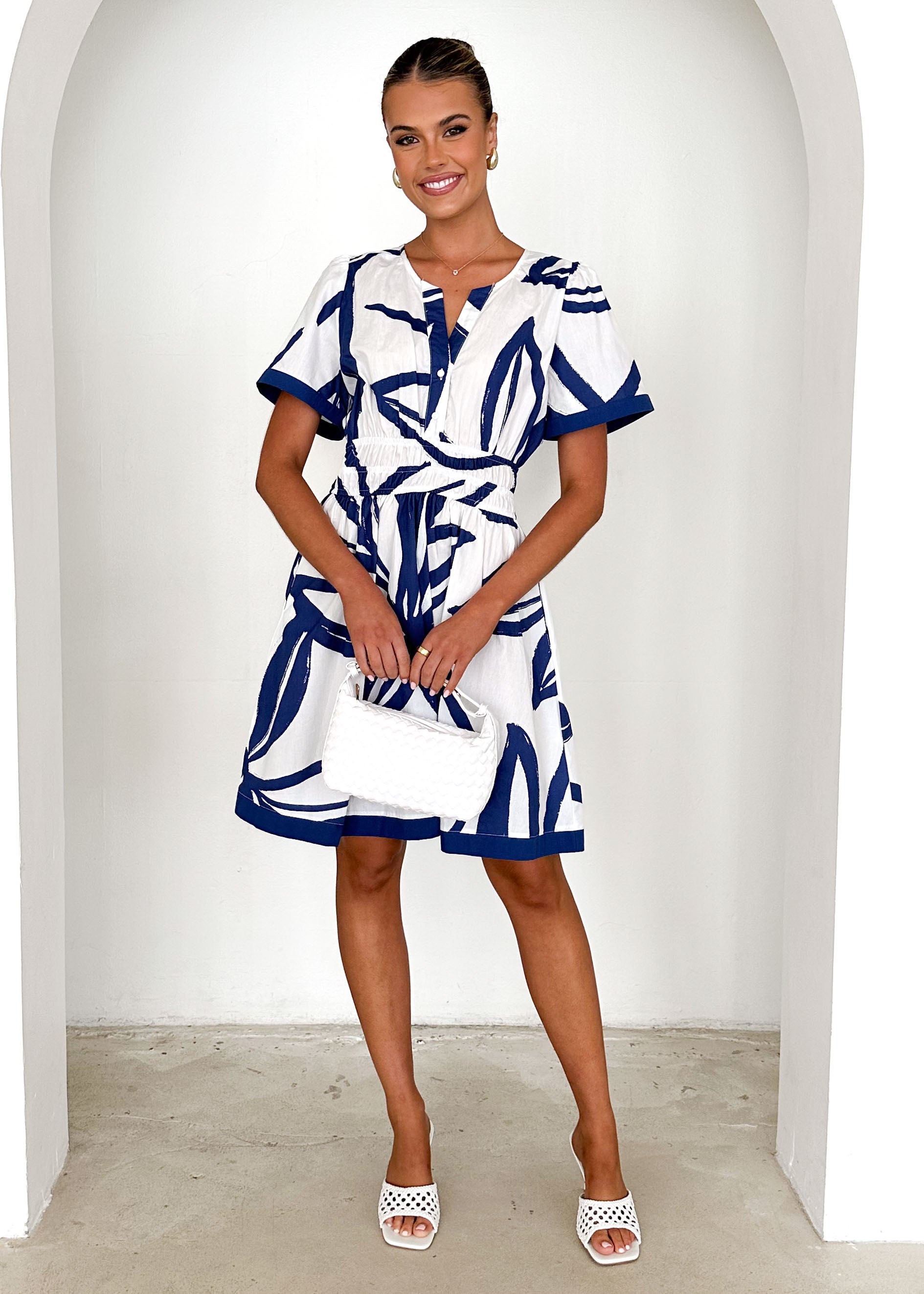 Noah Dress - Navy Leaf