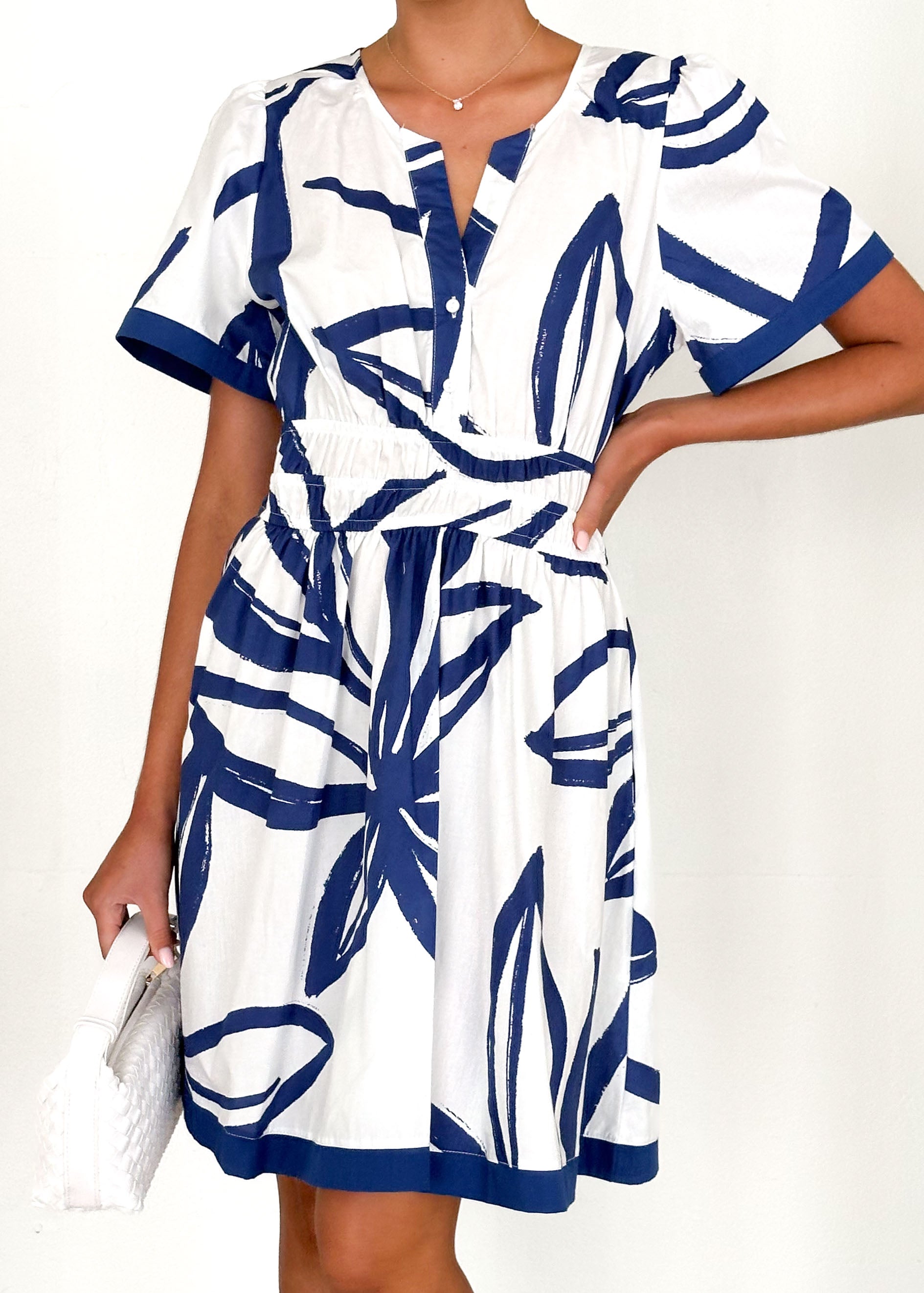 Noah Dress - Navy Leaf