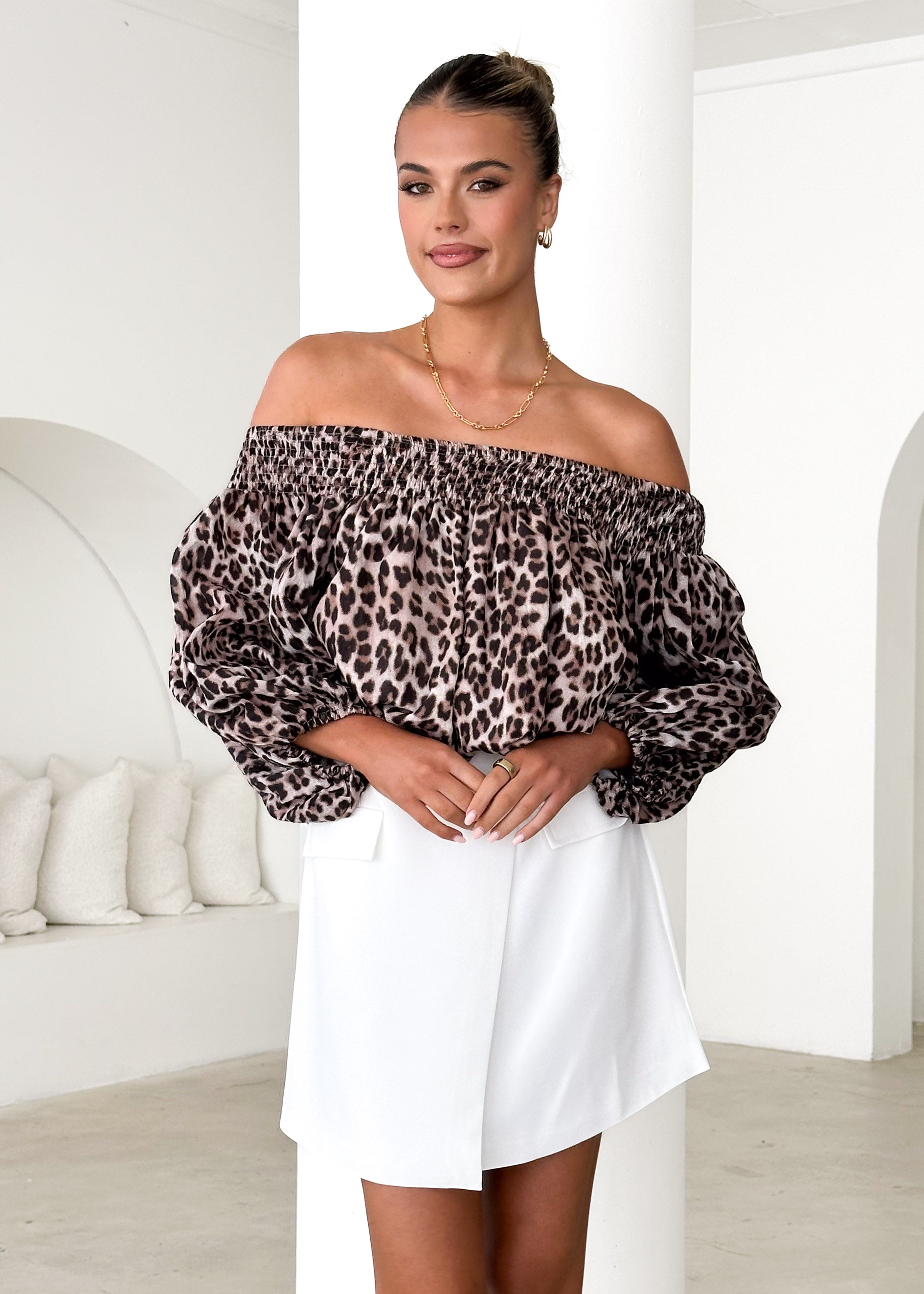 Leni Off Shoulder Top - Leopard