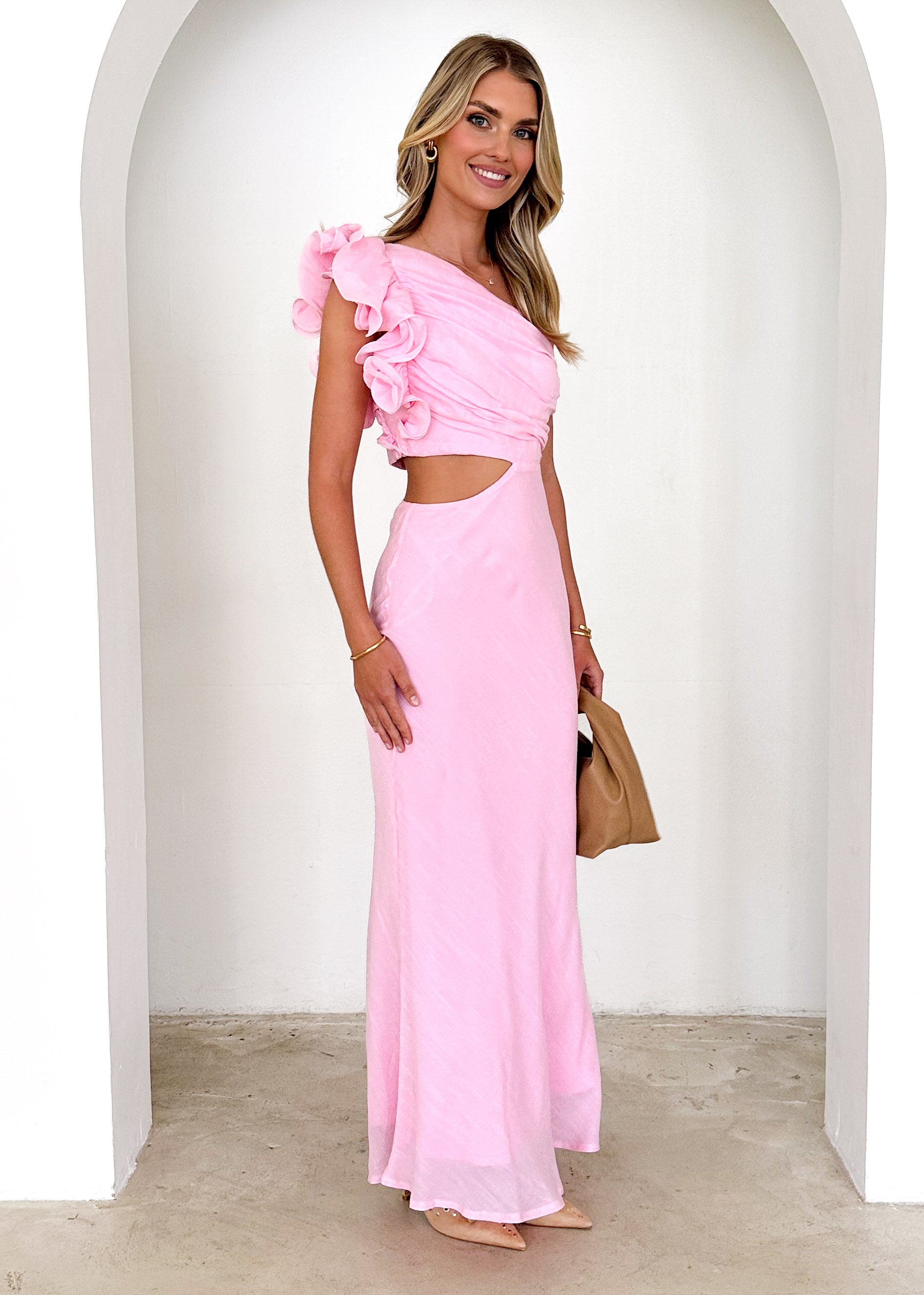 Azra One Shoulder Midi Dress - Blush