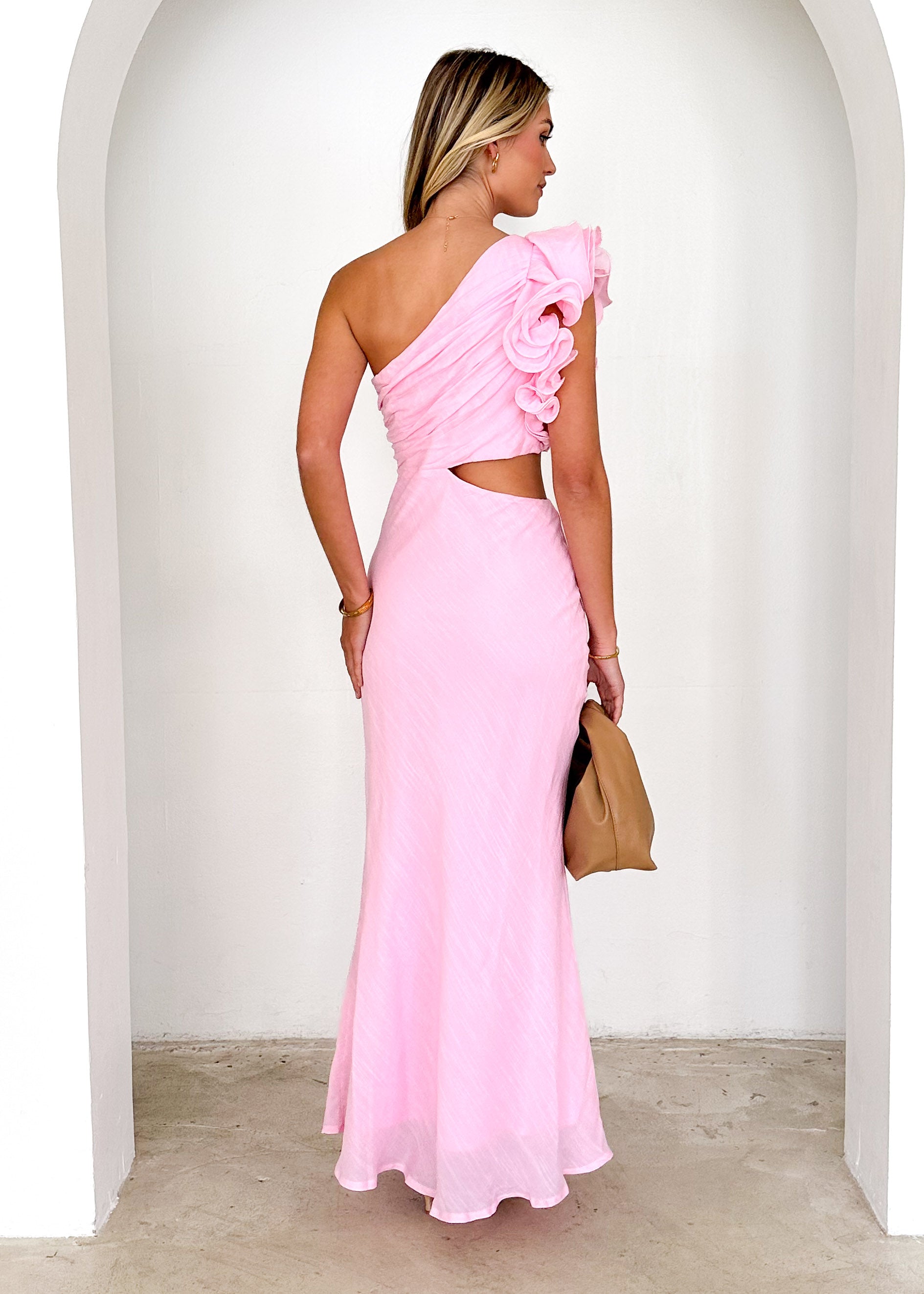 Azra One Shoulder Midi Dress - Blush