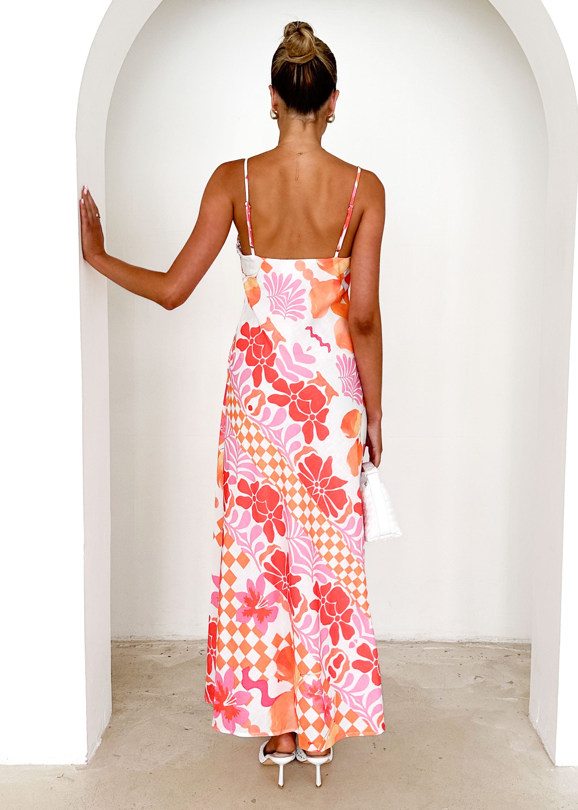 Pacific Midi Dress - Orange Flowers