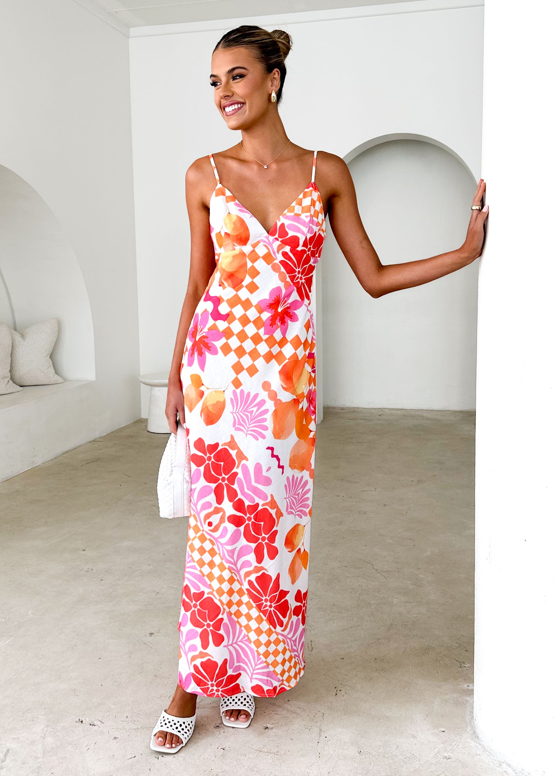 Pacific Midi Dress - Orange Flowers