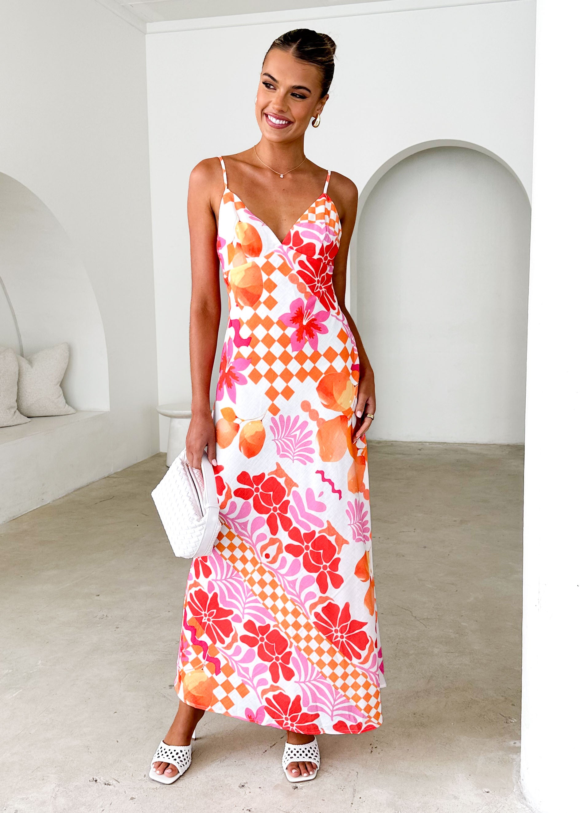 Pacific Midi Dress - Orange Flowers