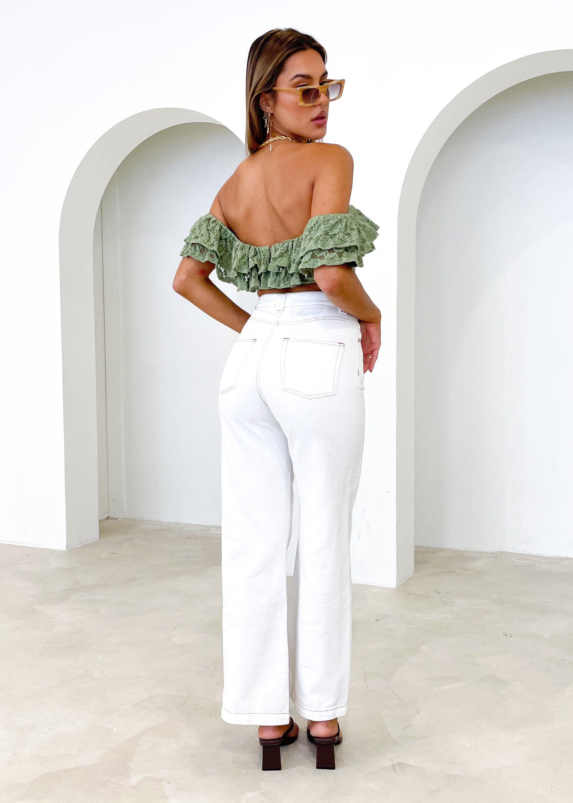 Skye Off Shoulder Crop - Sage