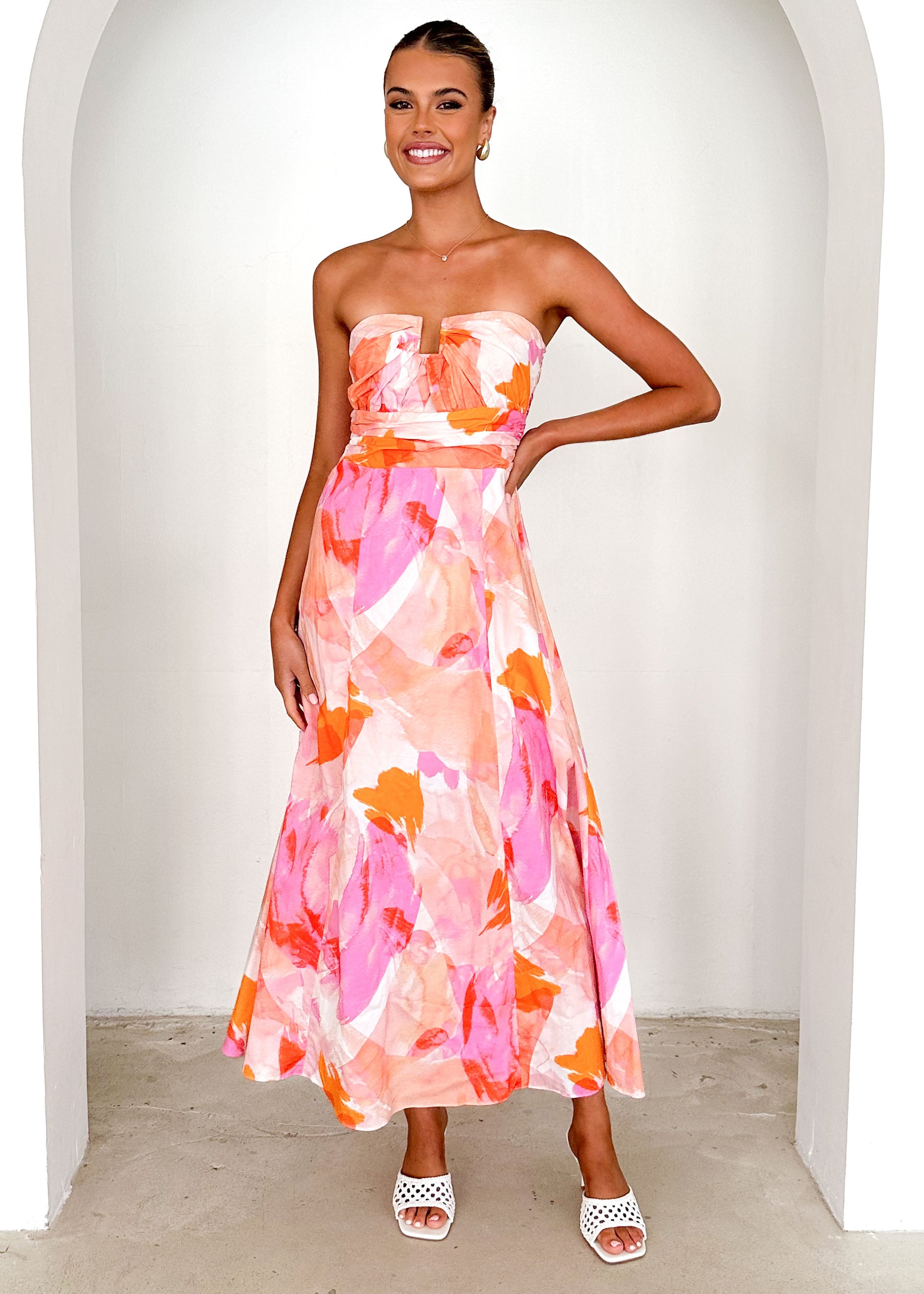 Menso Strapless Maxi Dress - Magenta Splash