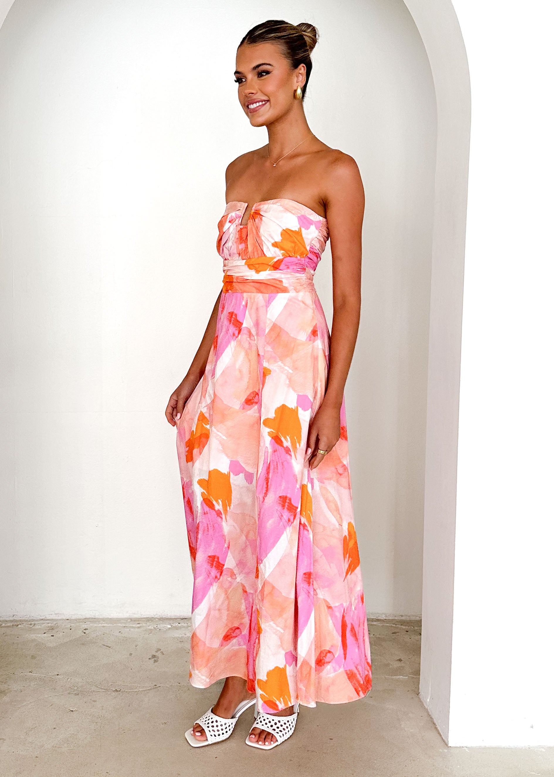 Menso Strapless Maxi Dress - Magenta Splash