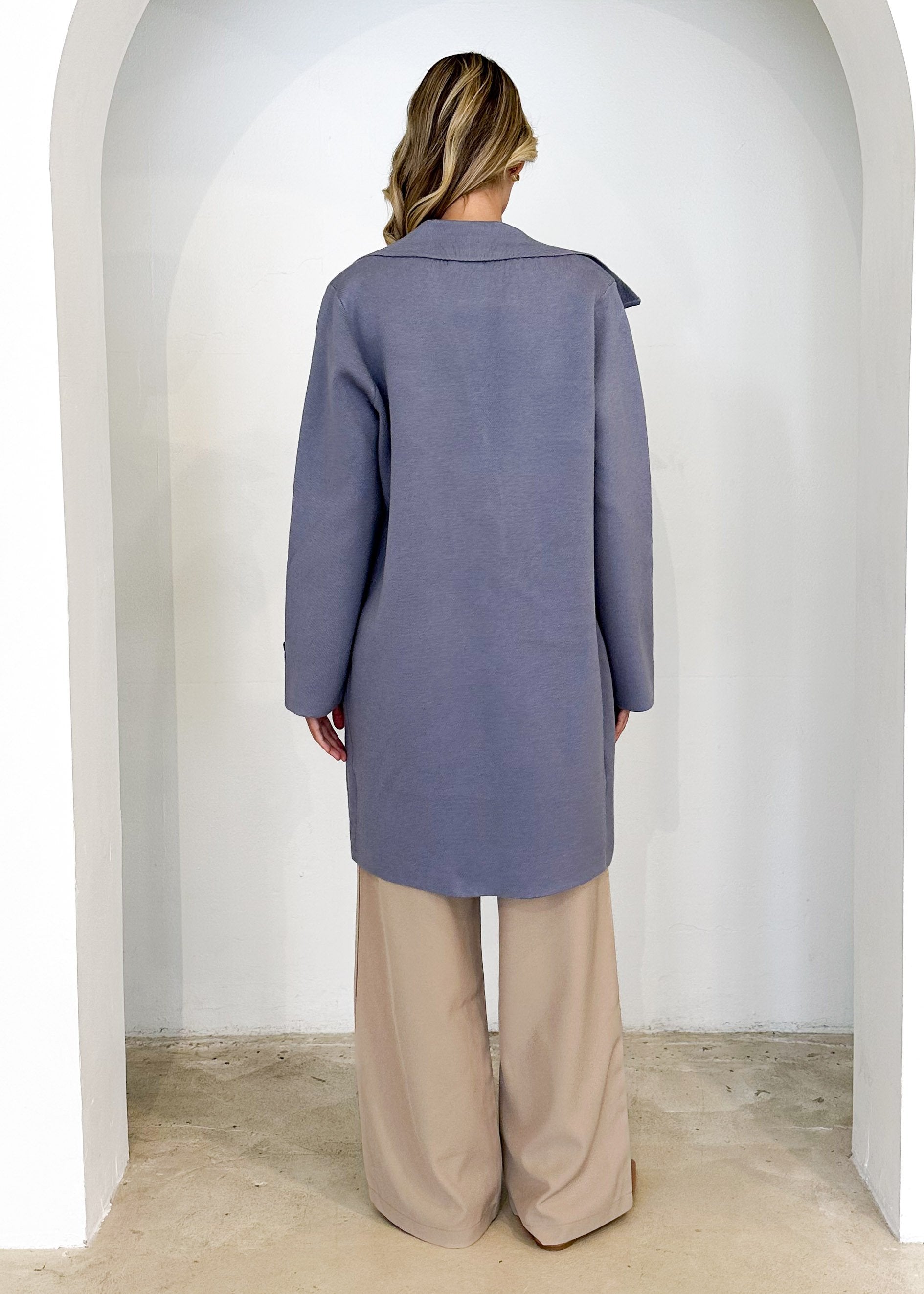 Nytra Knit Coat - Steel Blue