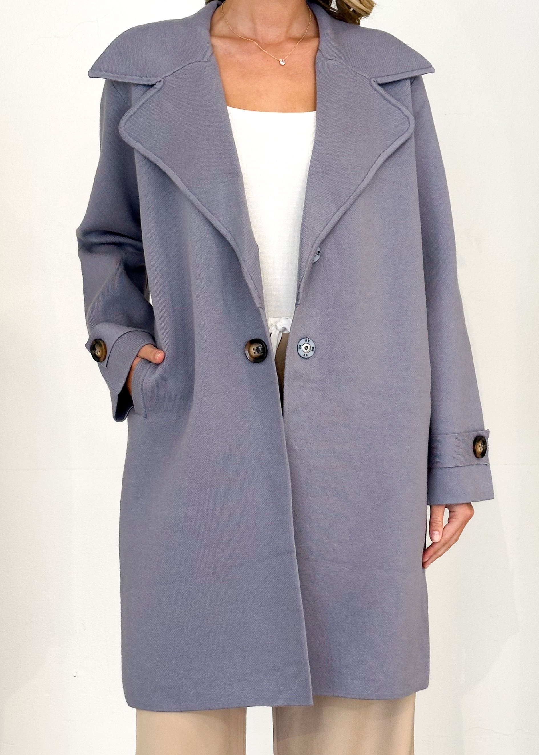 Nytra Knit Coat - Steel Blue