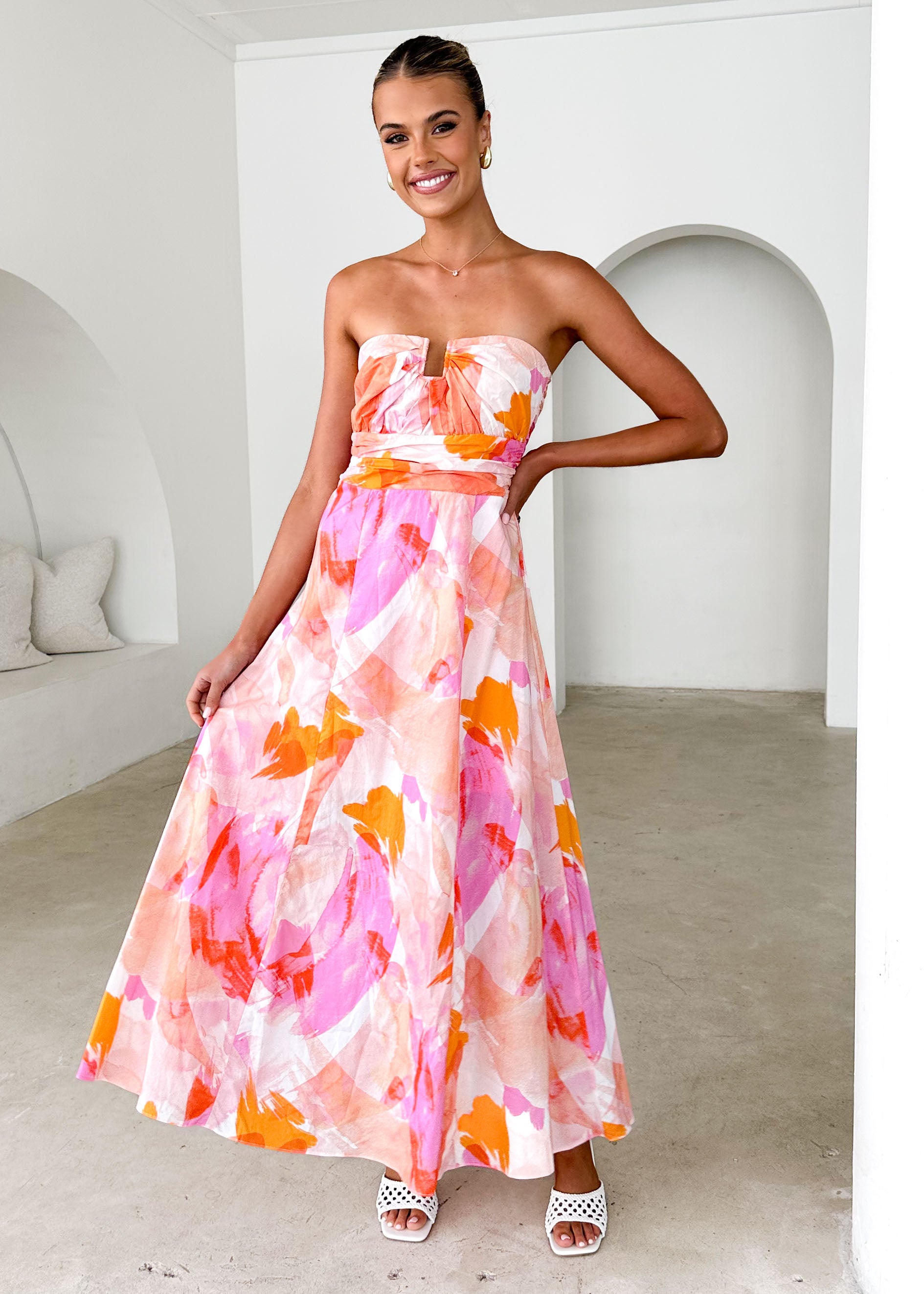 Menso Strapless Maxi Dress - Magenta Splash