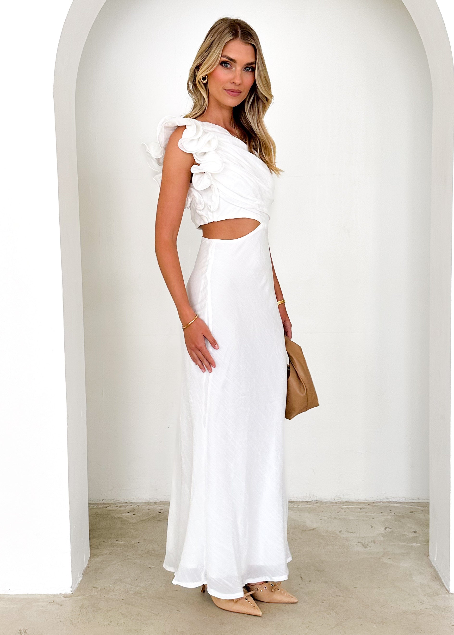 Azra One Shoulder Midi Dress - Off White