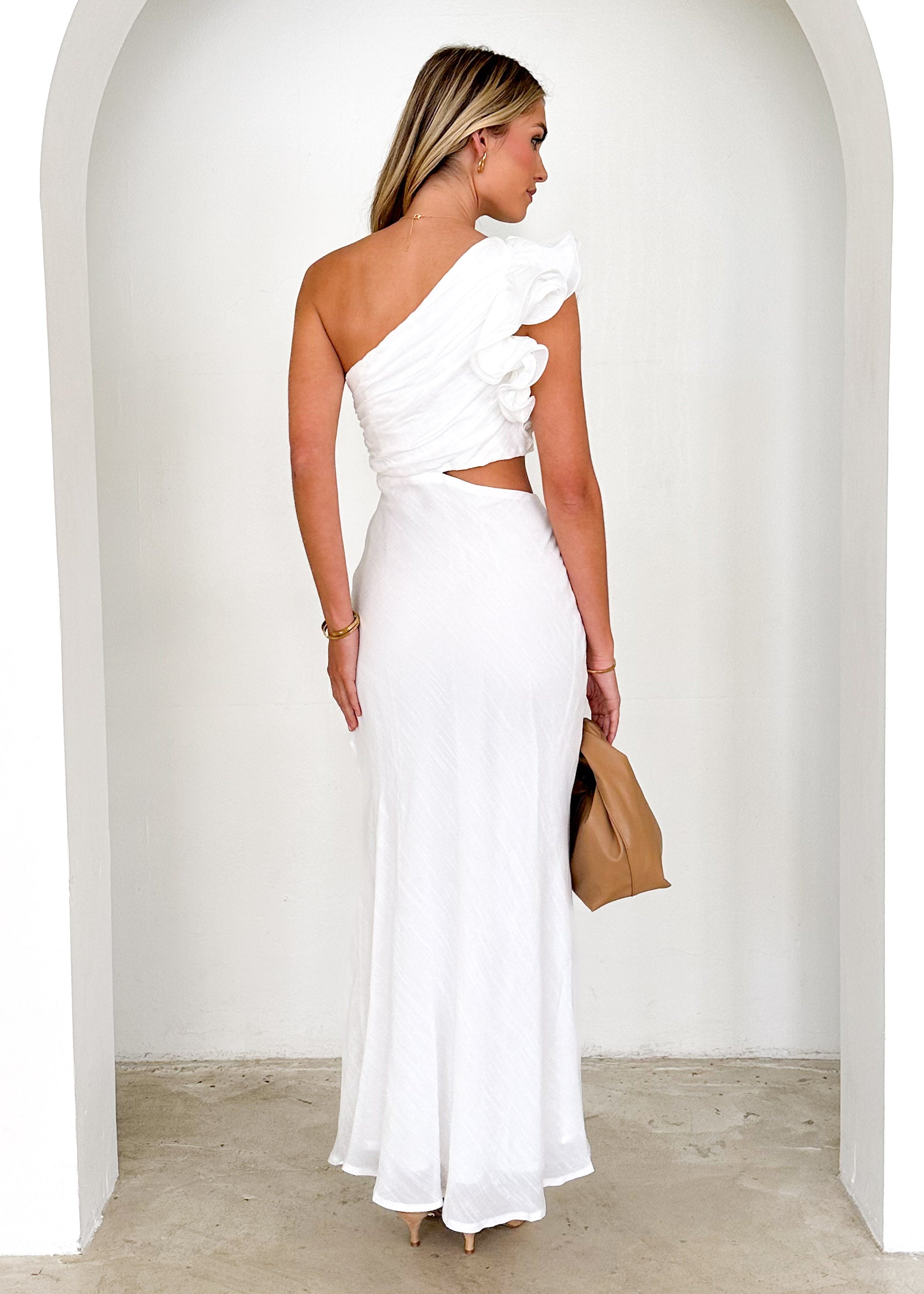 Azra One Shoulder Midi Dress - Off White