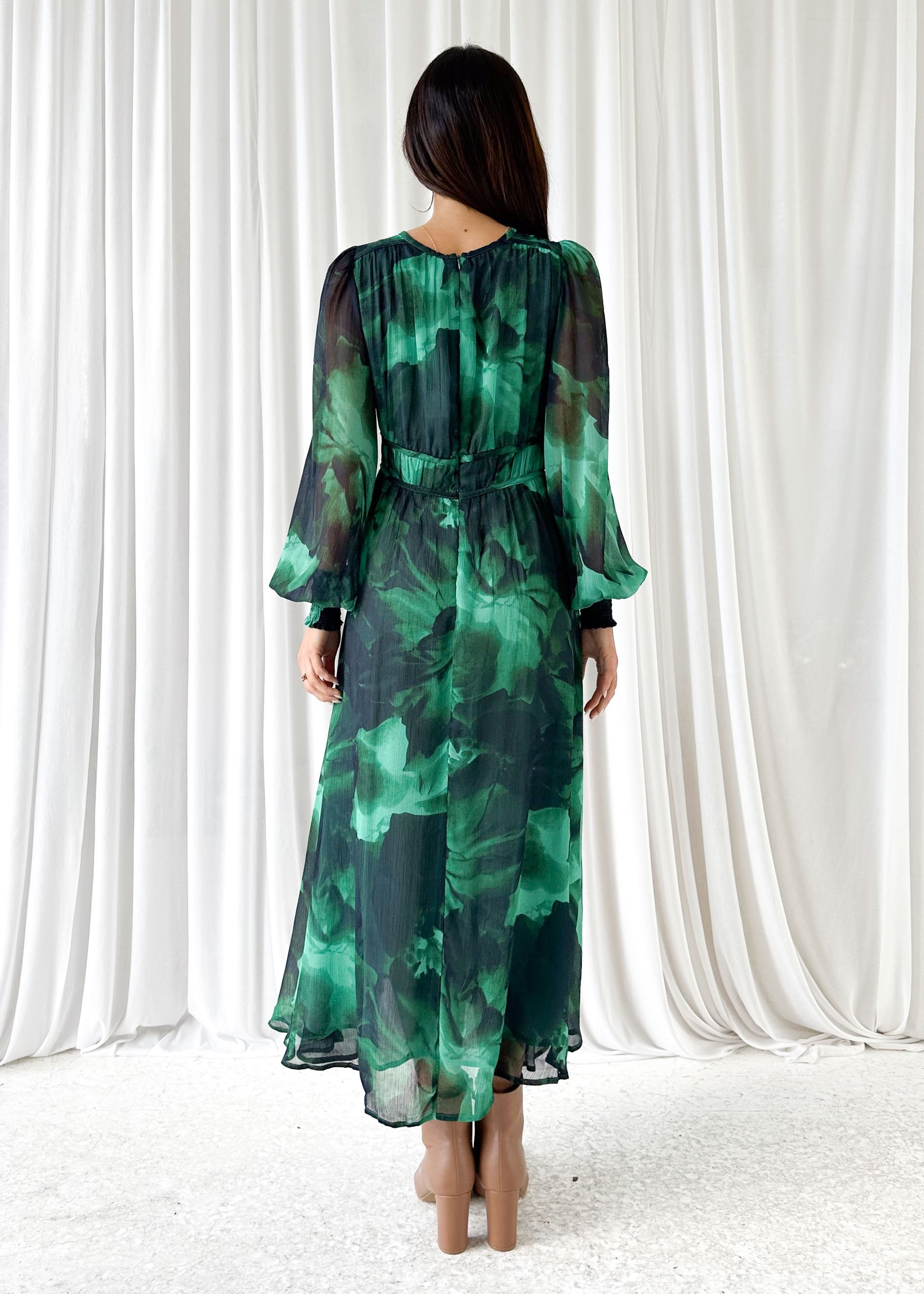 Rainta Maxi Dress - Emerald Watercolour