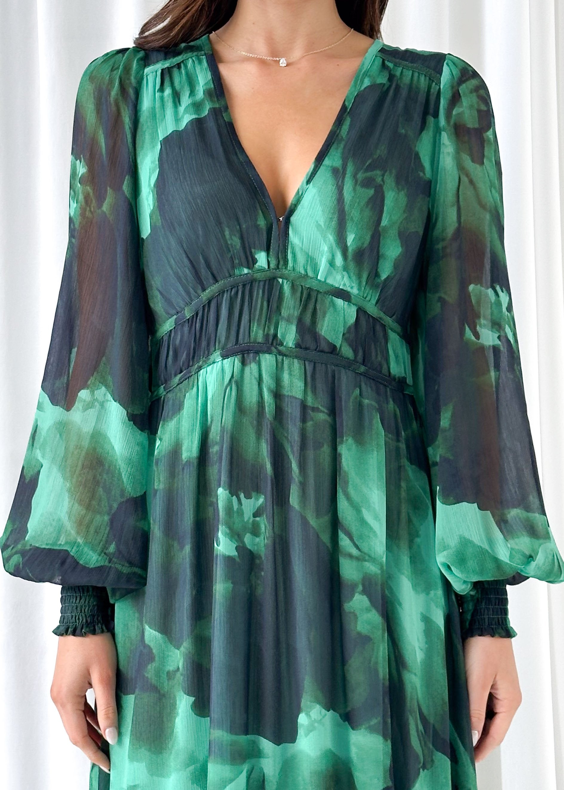 Rainta Maxi Dress - Emerald Watercolour