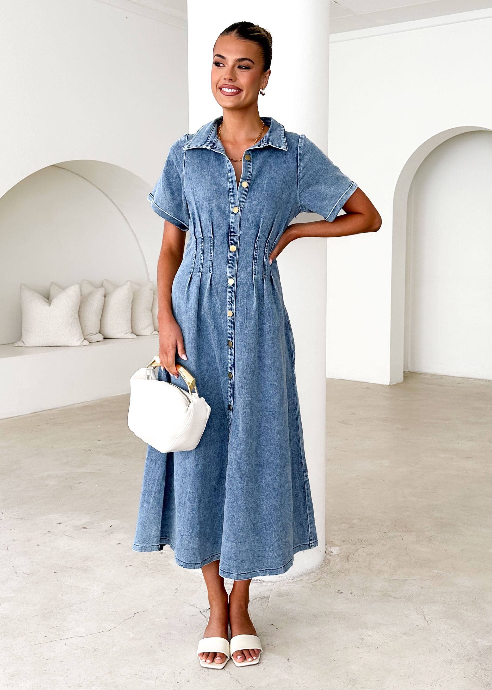 Annika Denim Midi Dress - Washed Blue