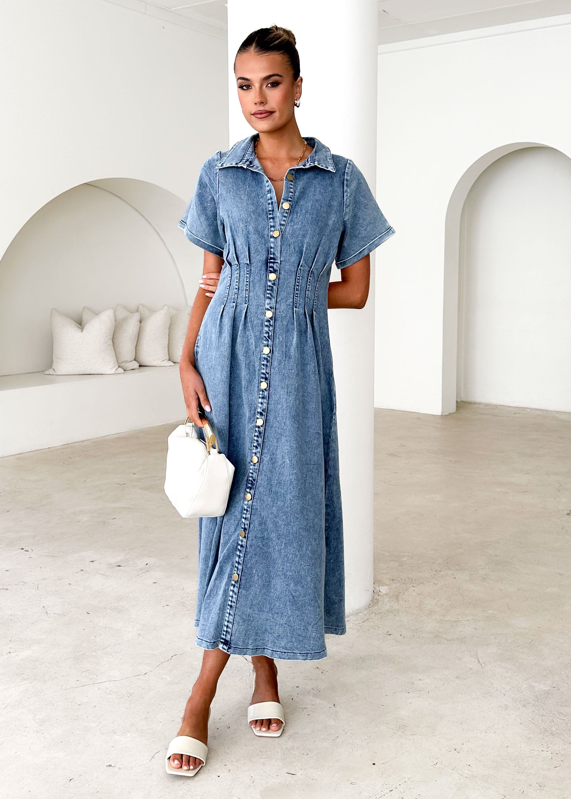 Annika Denim Midi Dress - Washed Blue