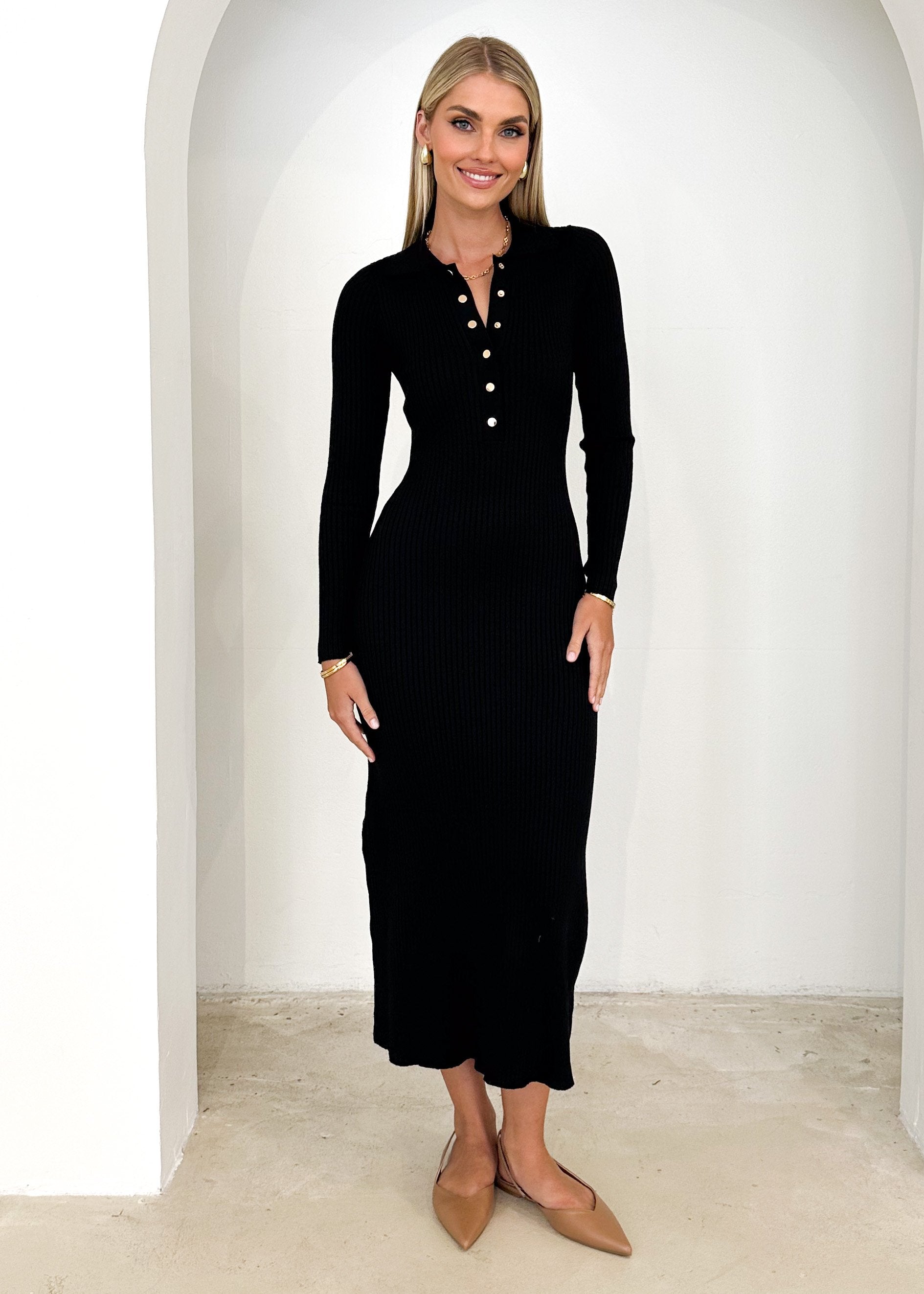 Helen Knit Maxi Dress - Black