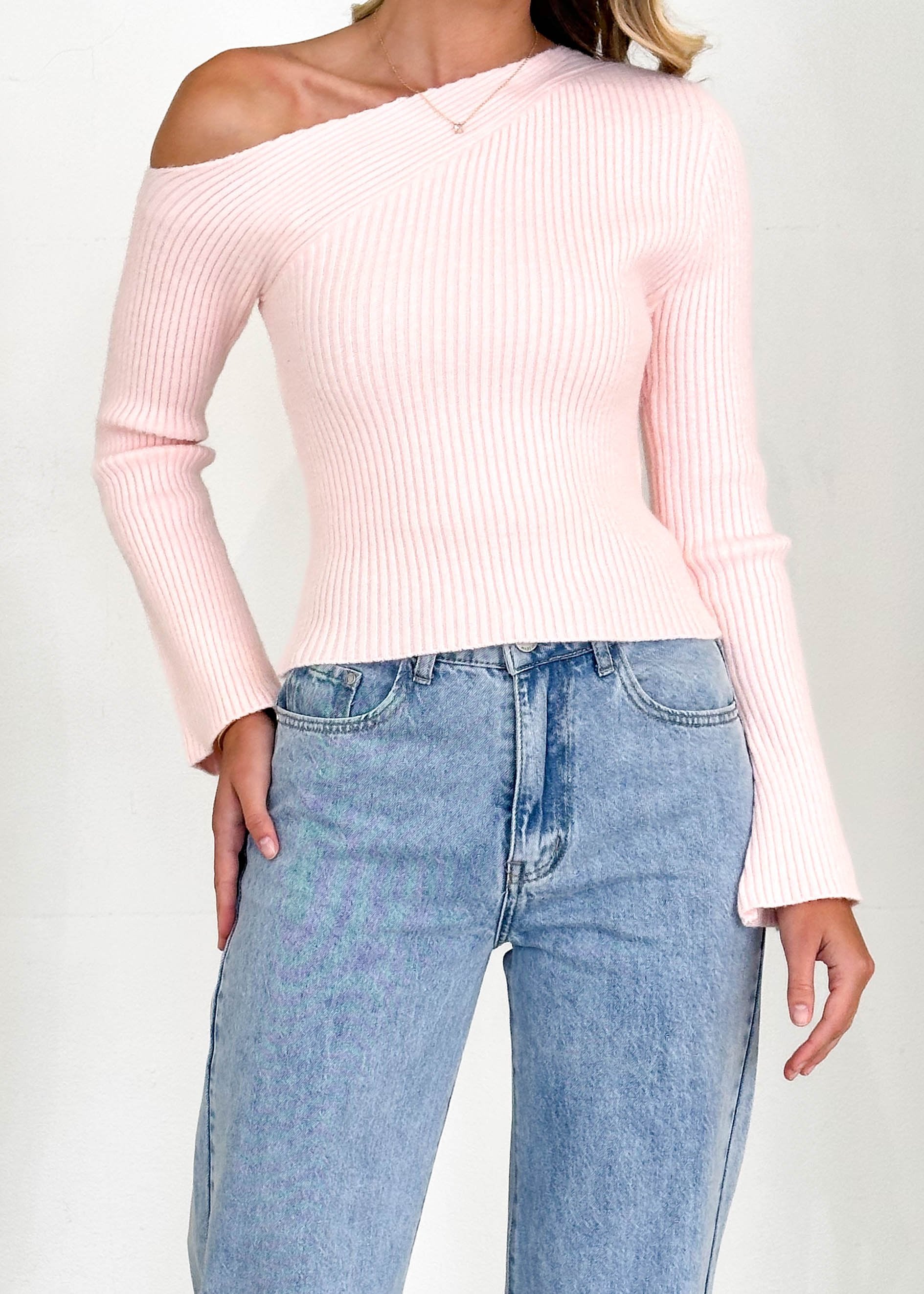 Ardon One Shoulder Knit Top - Pink