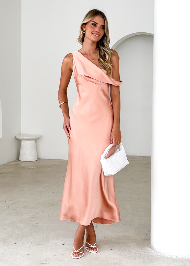 Draela One Shoulder Midi Dress - Peach