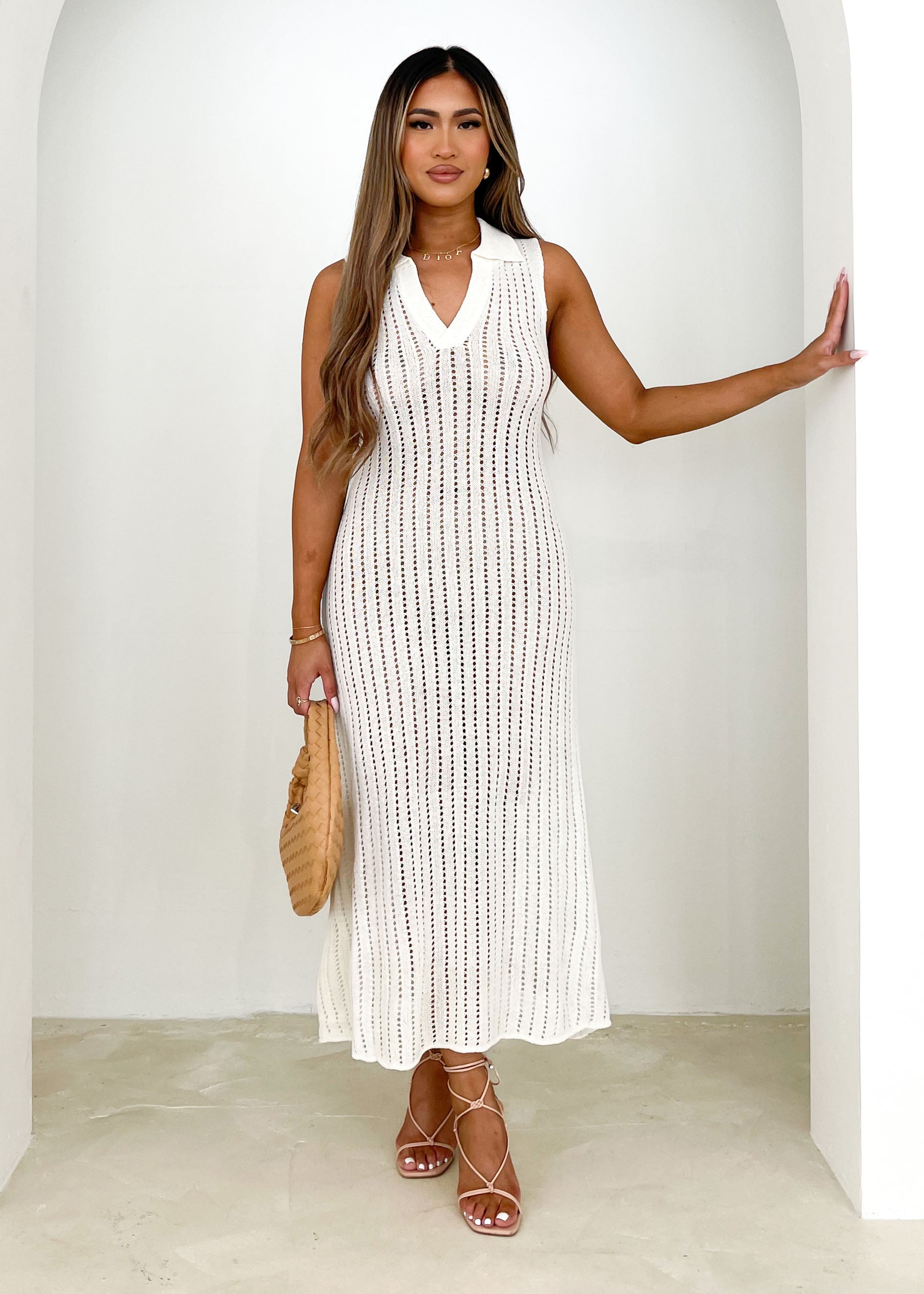 Audrey Knit Midi Dress - Off White