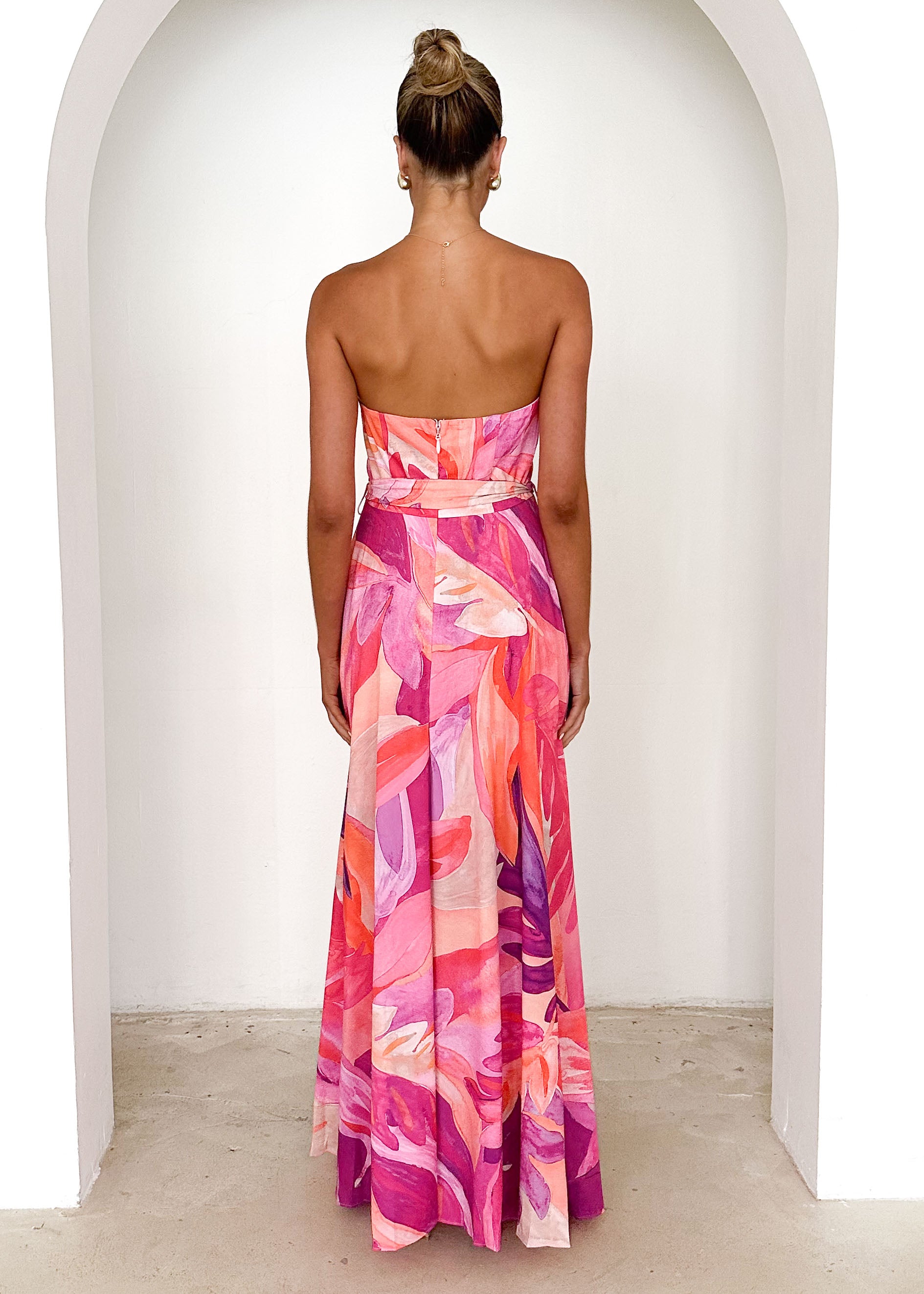 Jorgia Strapless Maxi Dress - Pink Abstract