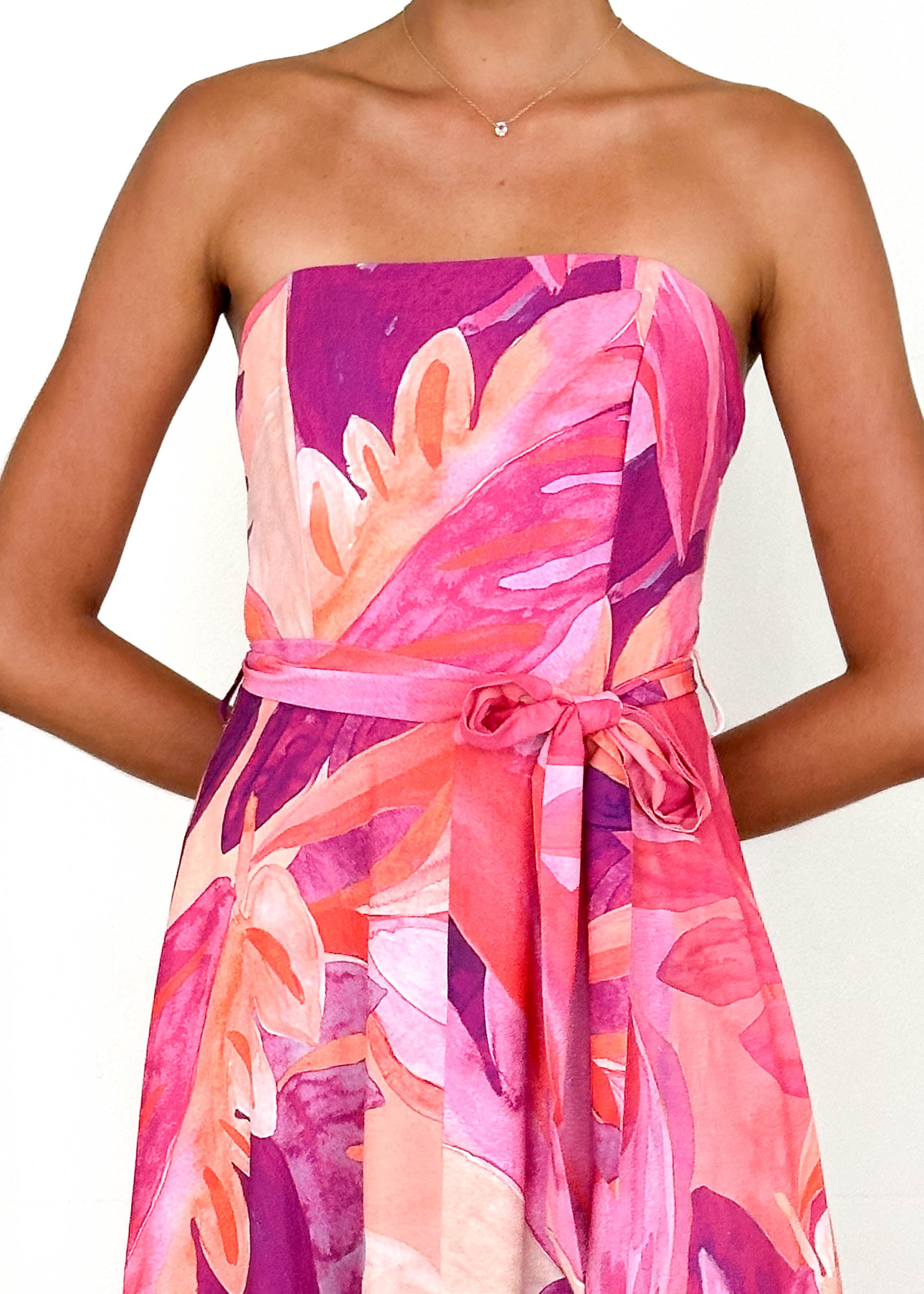 Jorgia Strapless Maxi Dress - Pink Abstract